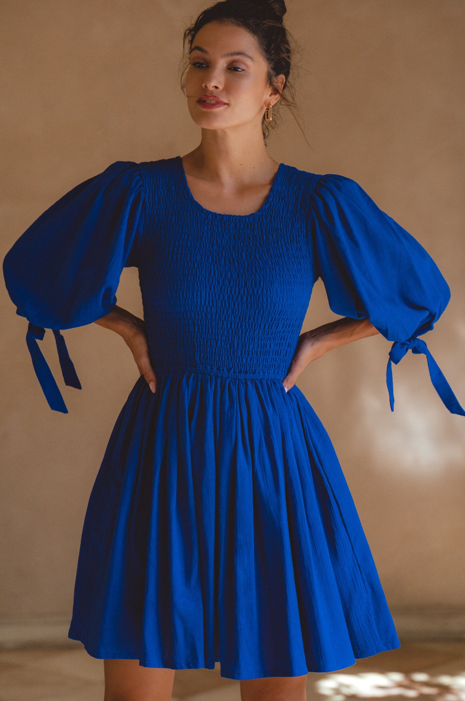 Jolie Puff Sleeve Linen Mini Dress by Bali ELF