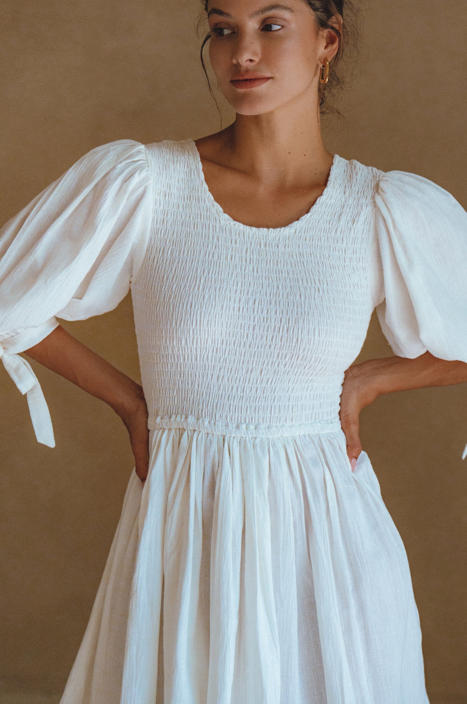 Jolie Puff Sleeve Linen Mini Dress by Bali ELF