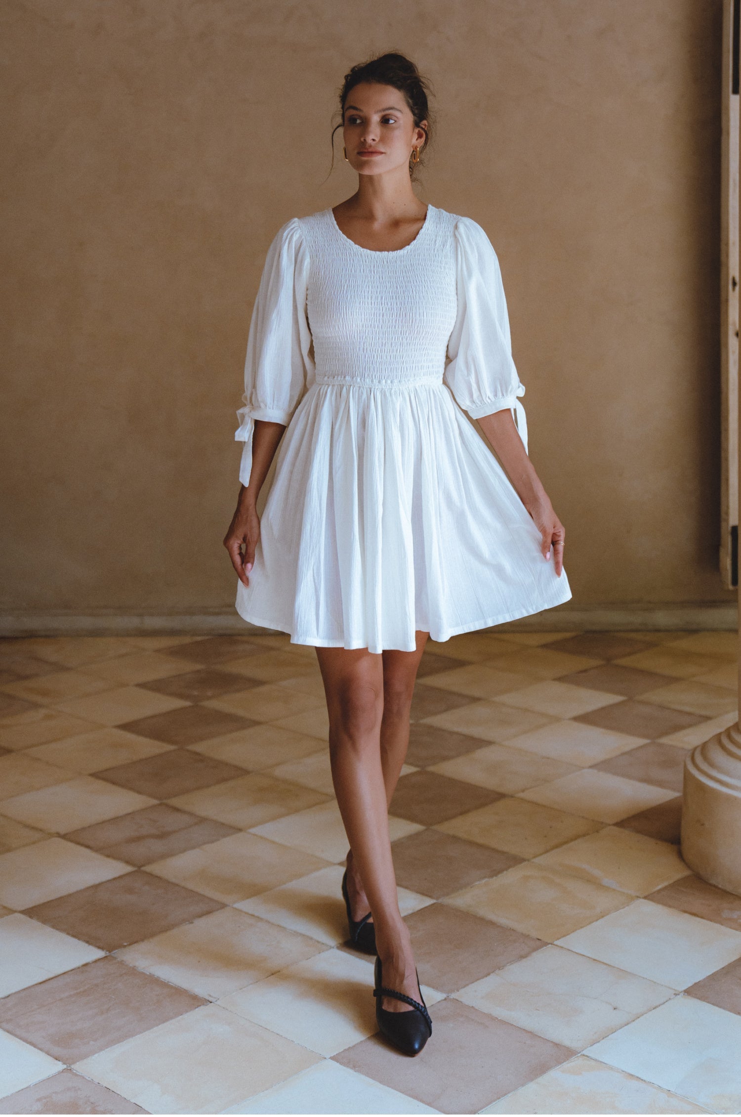 Jolie Puff Sleeve Linen Mini Dress by Bali ELF