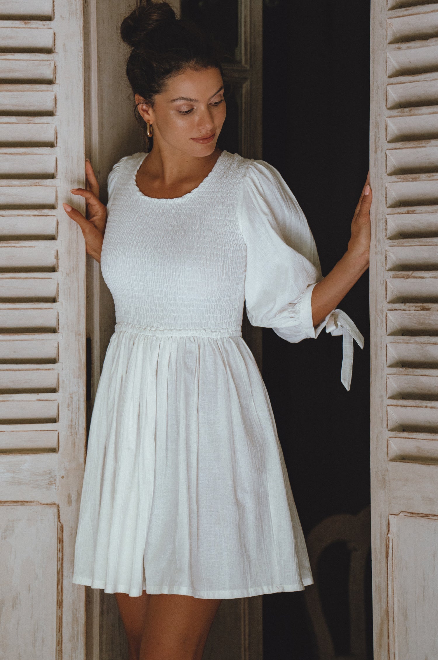 Jolie Puff Sleeve Linen Mini Dress by Bali ELF