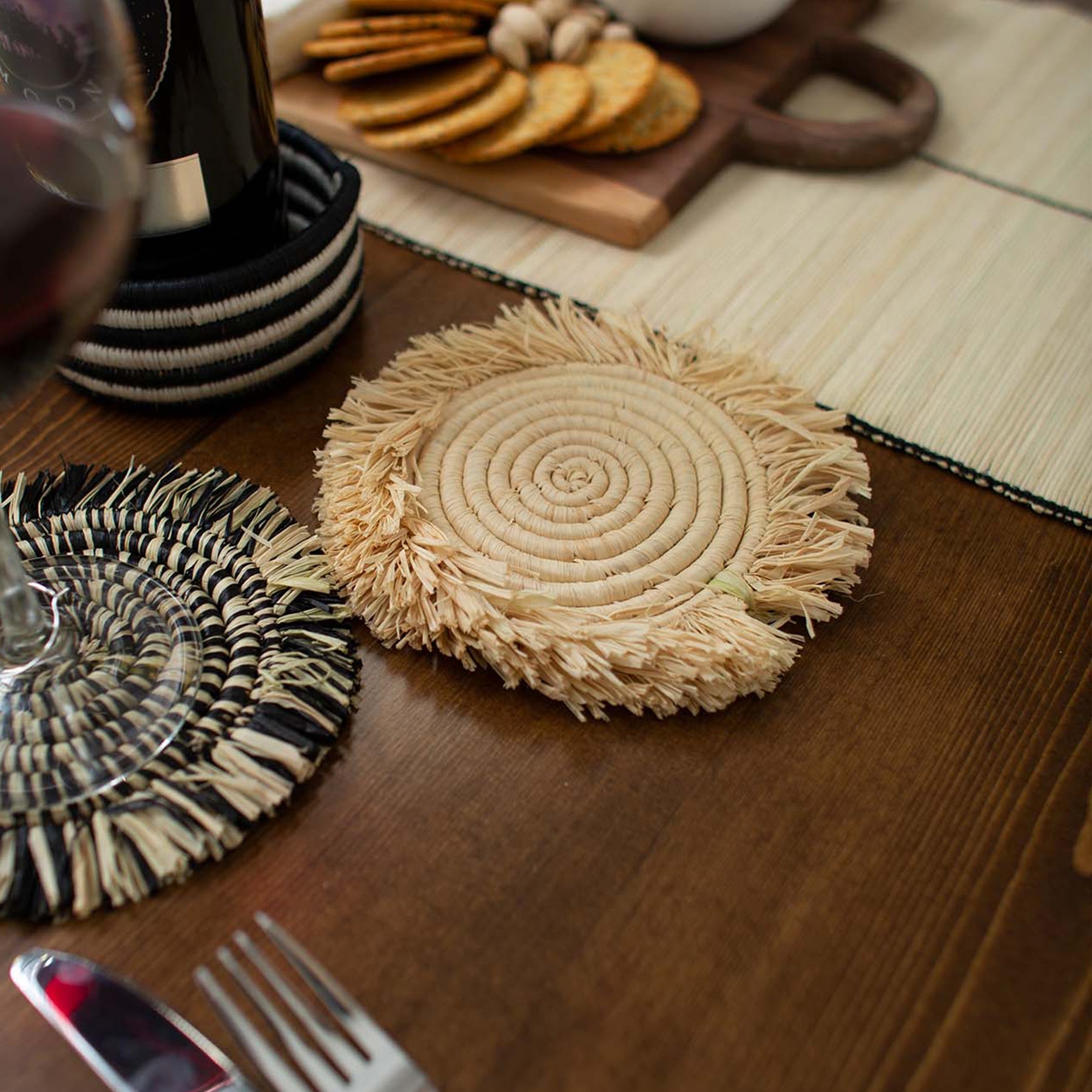  Neutral Fringed Coasters - Natural, Set of 4 by Kazi Goods - Wholesale Kazi Goods - Wholesale Perfumarie