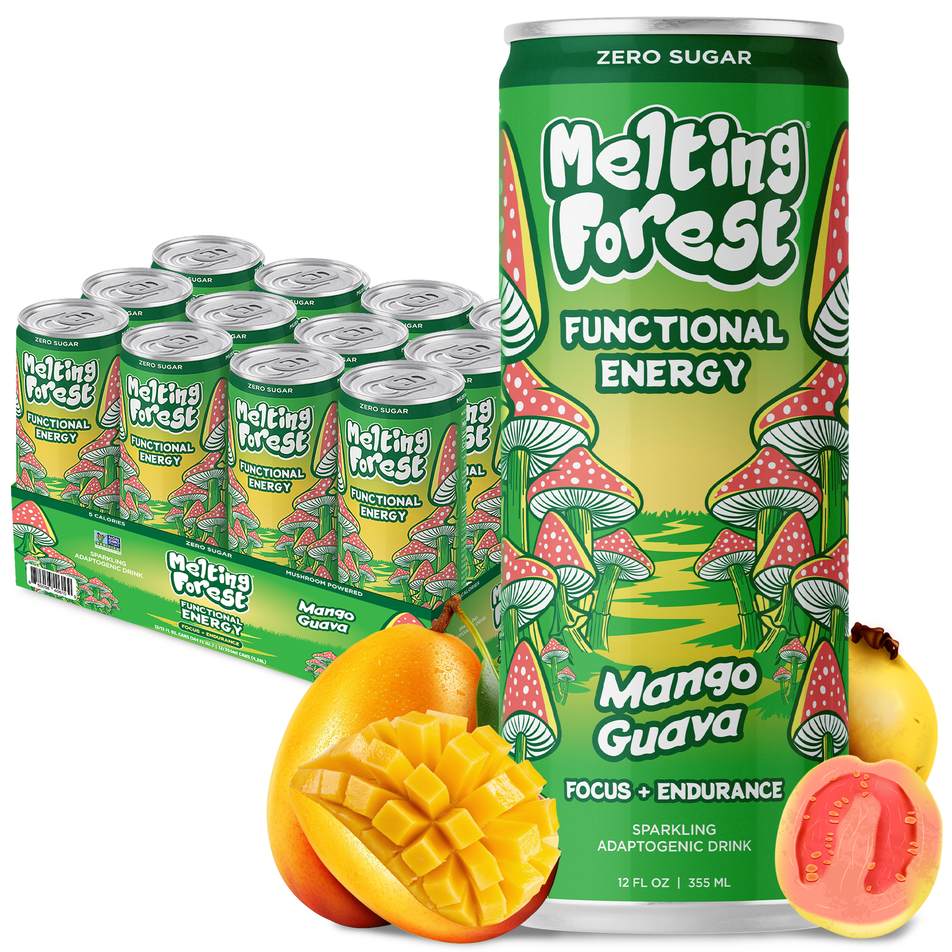 Mushroom Energy Drink 12 Pack - Mango Guava by Melting Forest