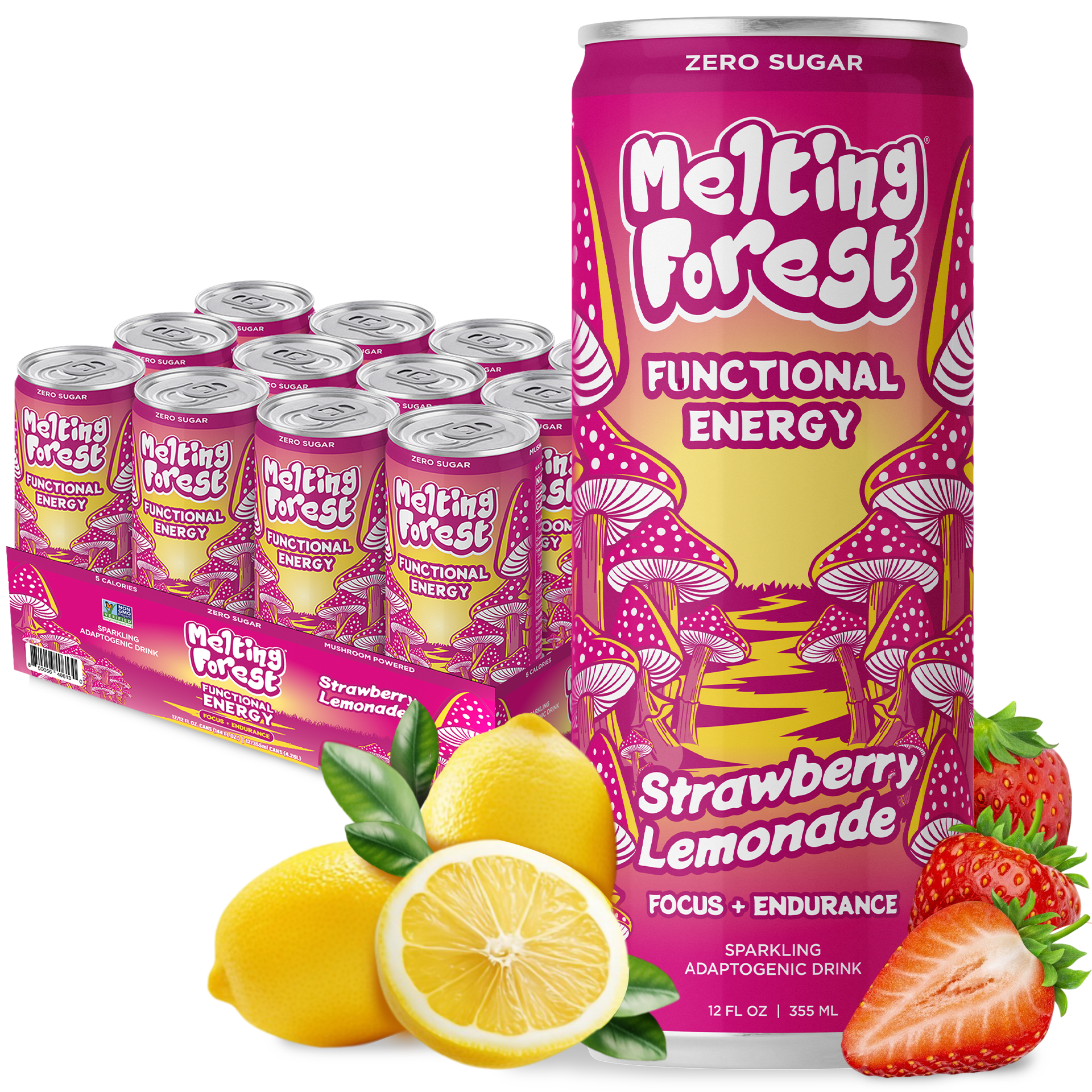 Mushroom Energy Drink 12 Pack - Strawberry Lemonade by Melting Forest