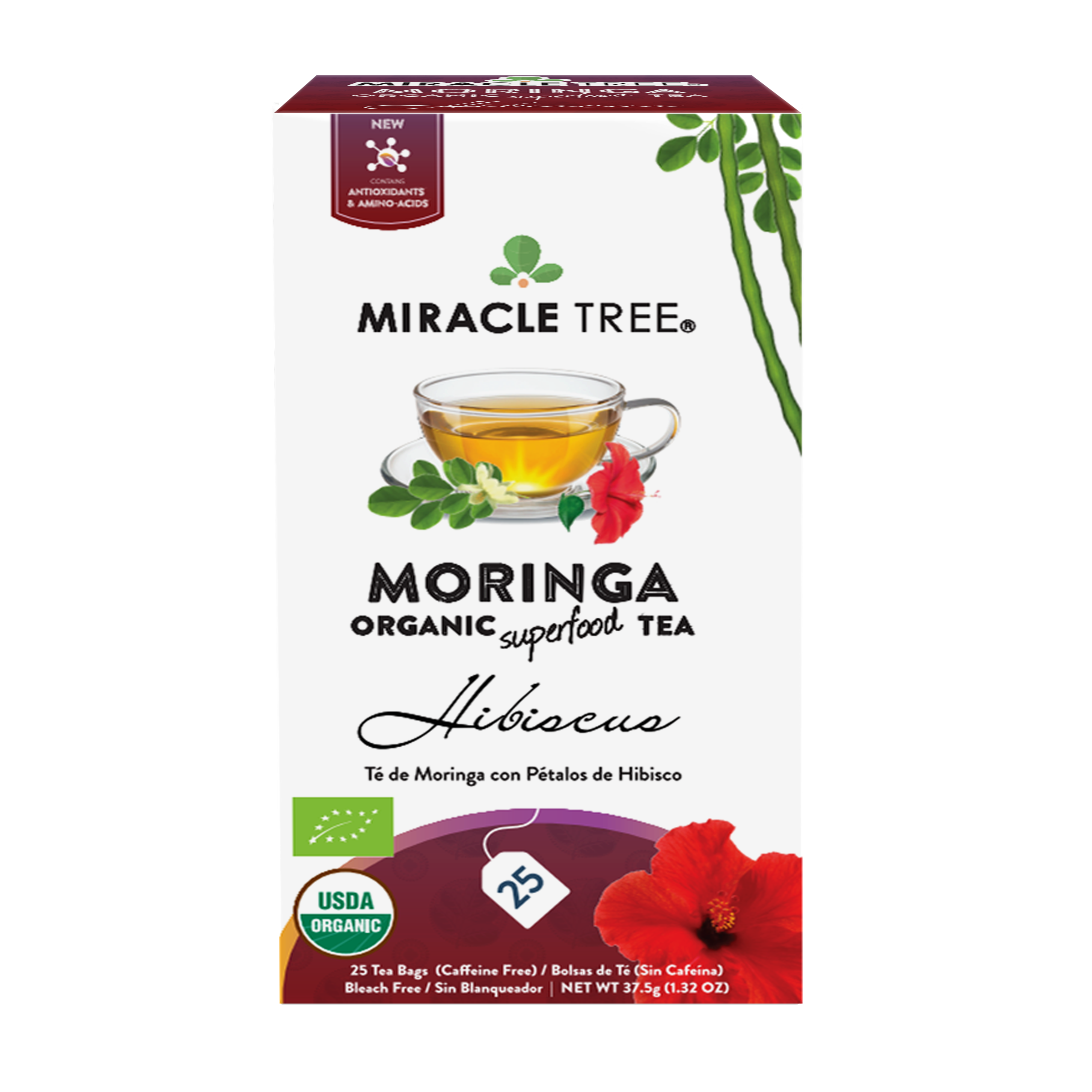 Organic Moringa Tea, Hibiscus by Miracle Tree