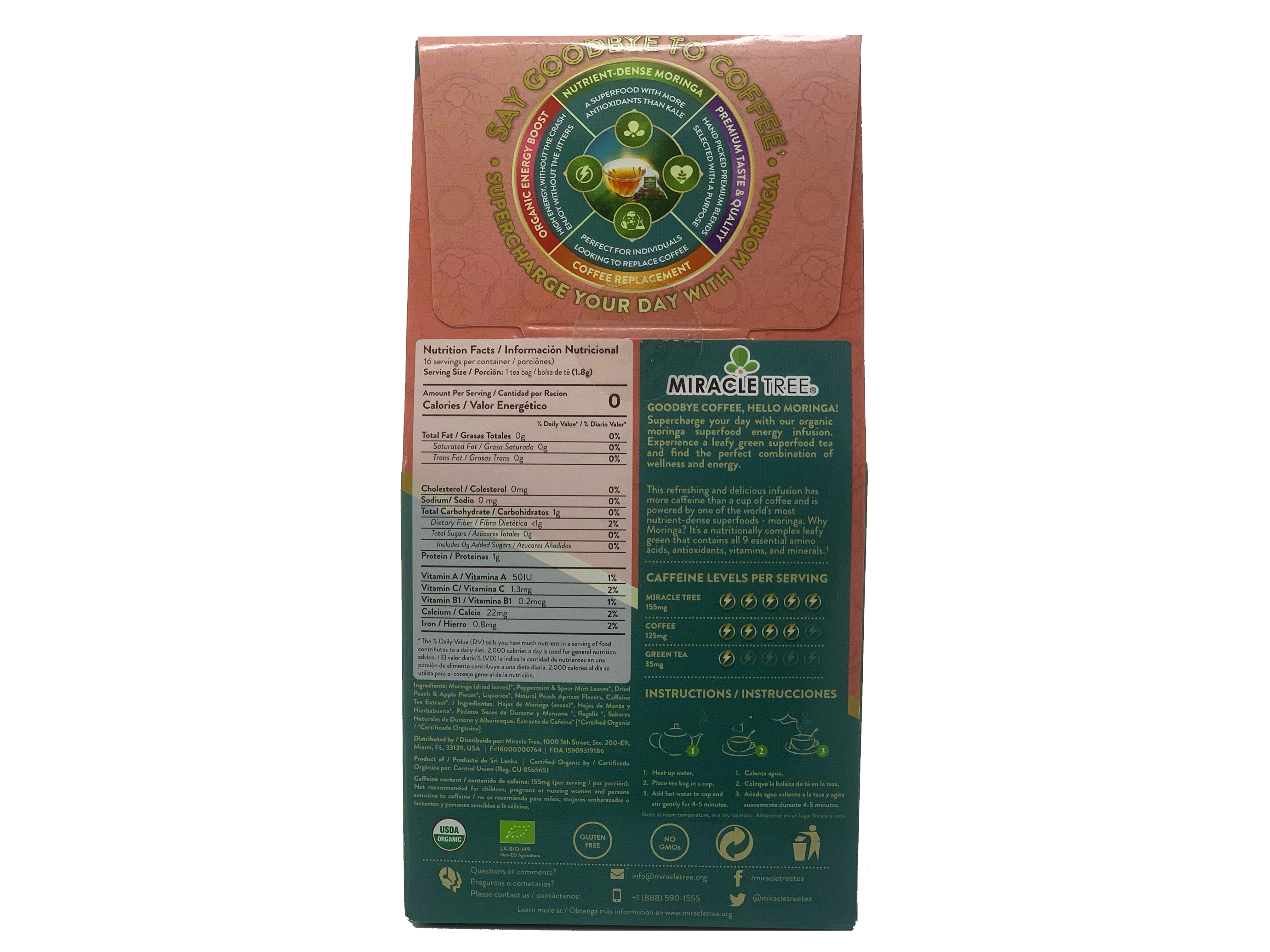 Moringa Energy Tea, Peach Mint Apricot by Miracle Tree