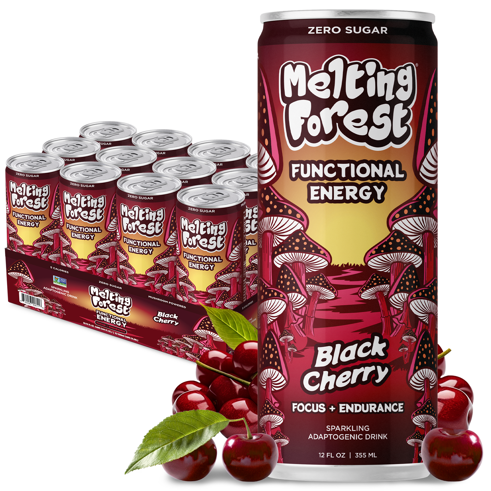 Mushroom Energy Drink 12 Pack - Black Cherry by Melting Forest