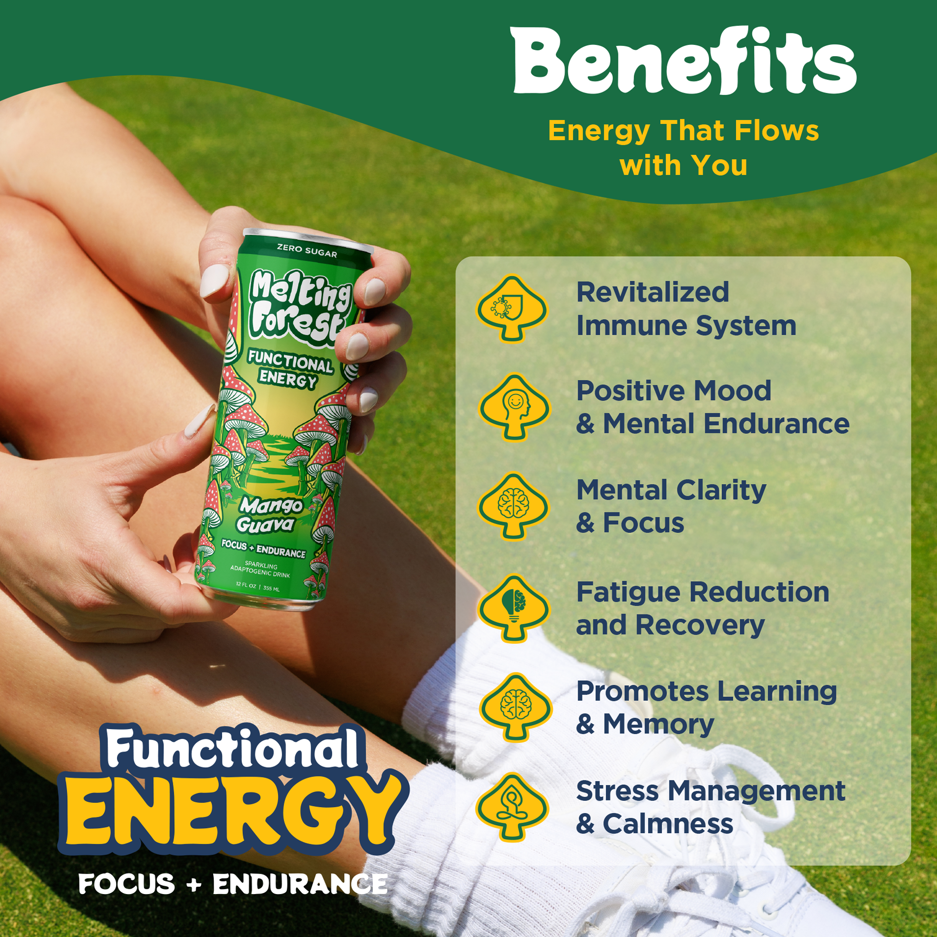 Mushroom Energy Drink 12 Pack - Mango Guava by Melting Forest