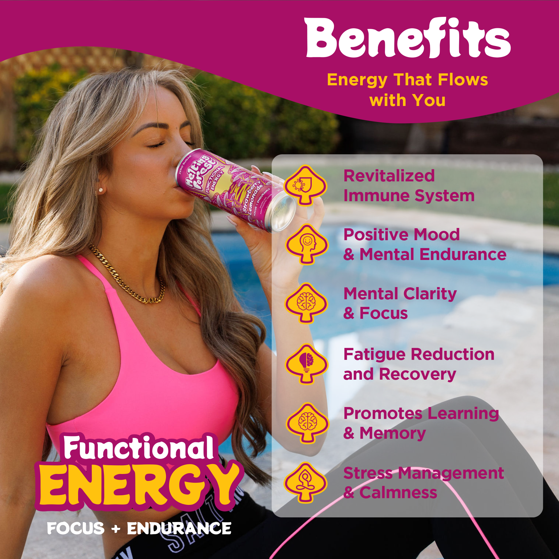 Mushroom Energy Drink 12 Pack - Strawberry Lemonade by Melting Forest