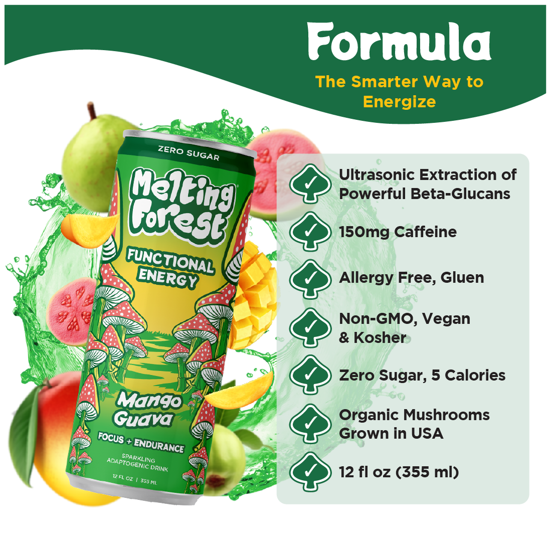 Mushroom Energy Drink 12 Pack - Mango Guava by Melting Forest