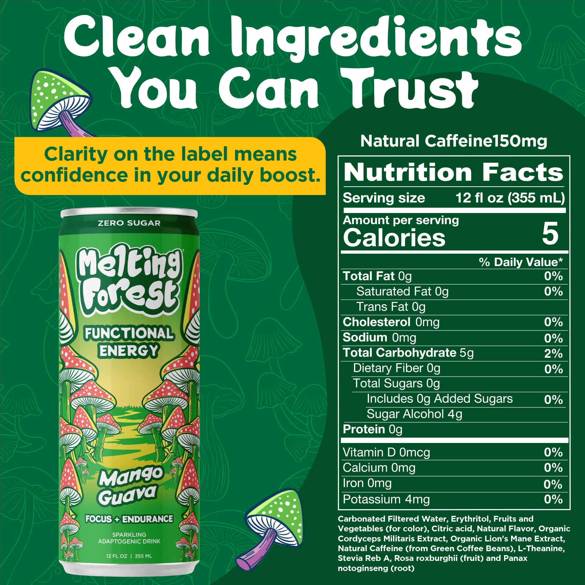 Mushroom Energy Drink 12 Pack - Mango Guava by Melting Forest