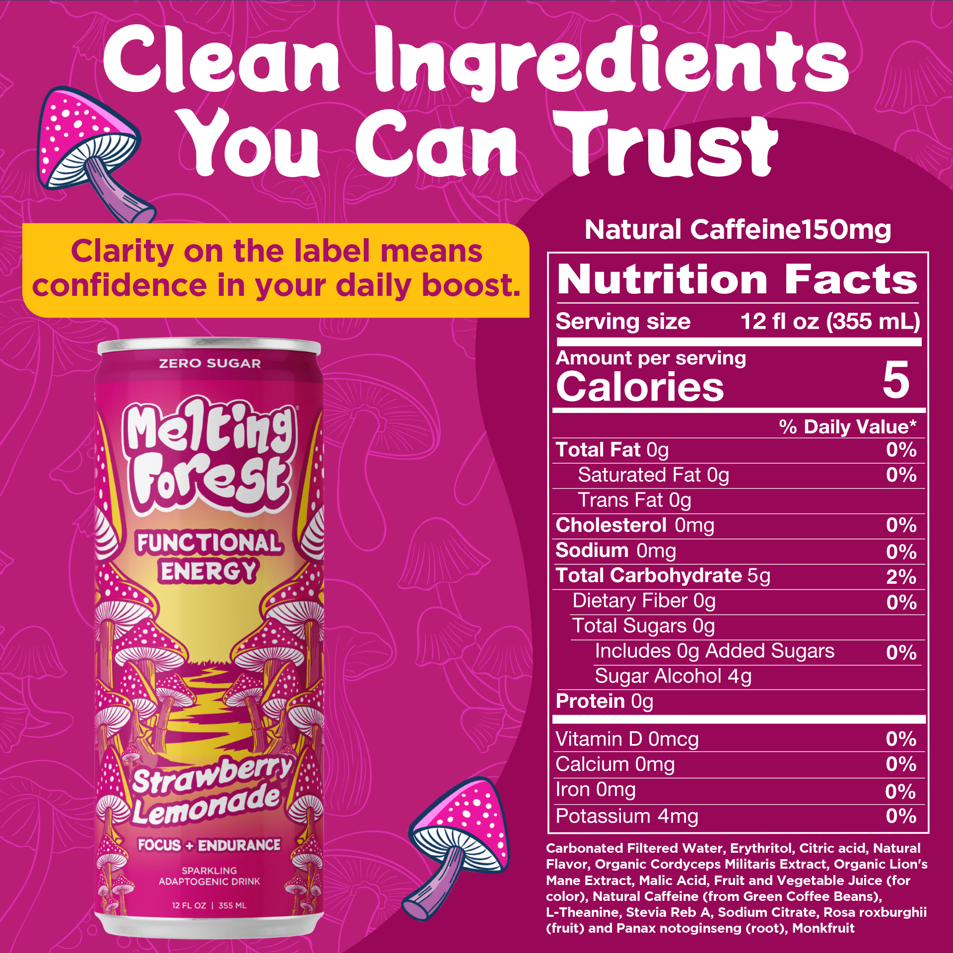 Mushroom Energy Drink 12 Pack - Strawberry Lemonade by Melting Forest