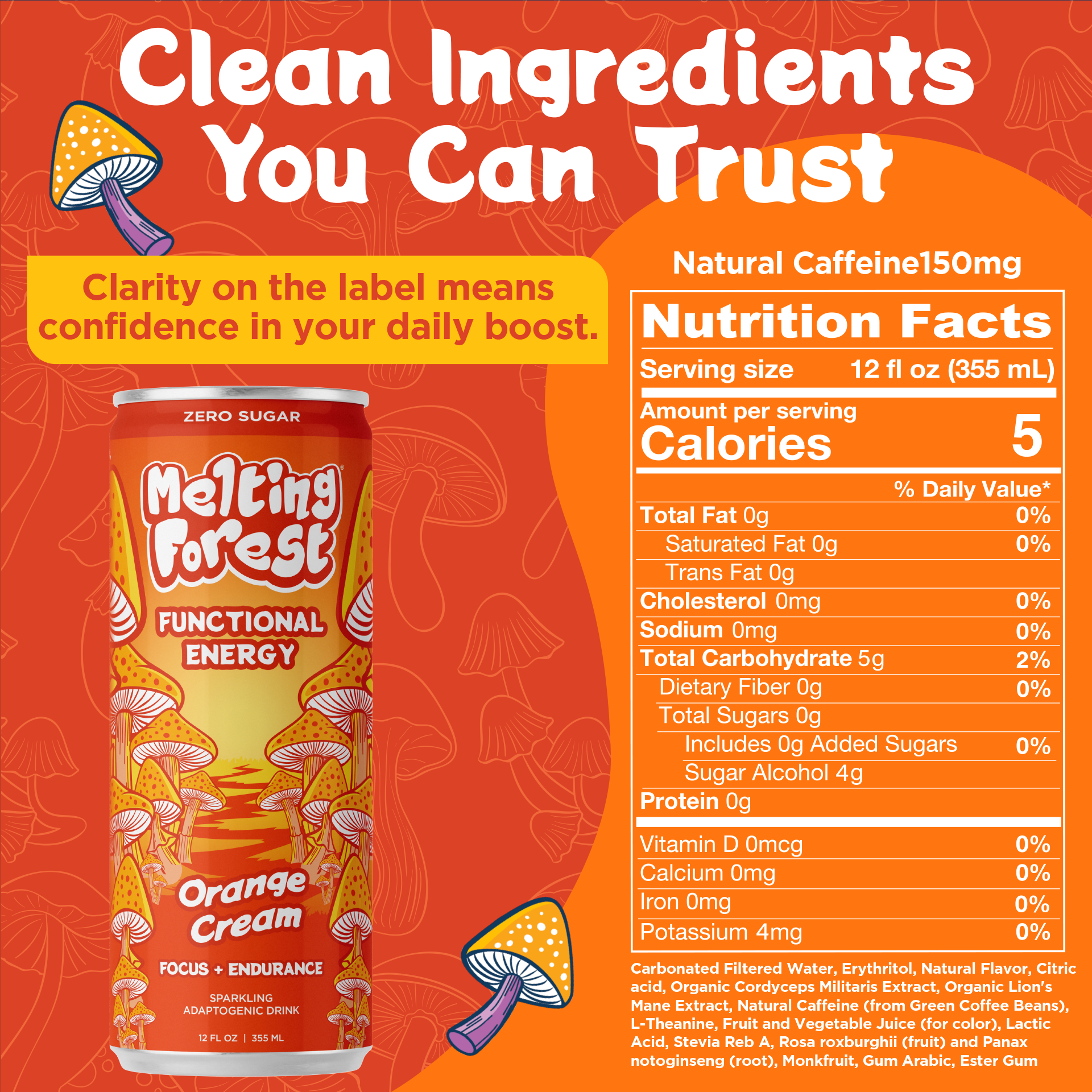 Mushroom Energy Drink 12 Pack - Orange Cream by Melting Forest