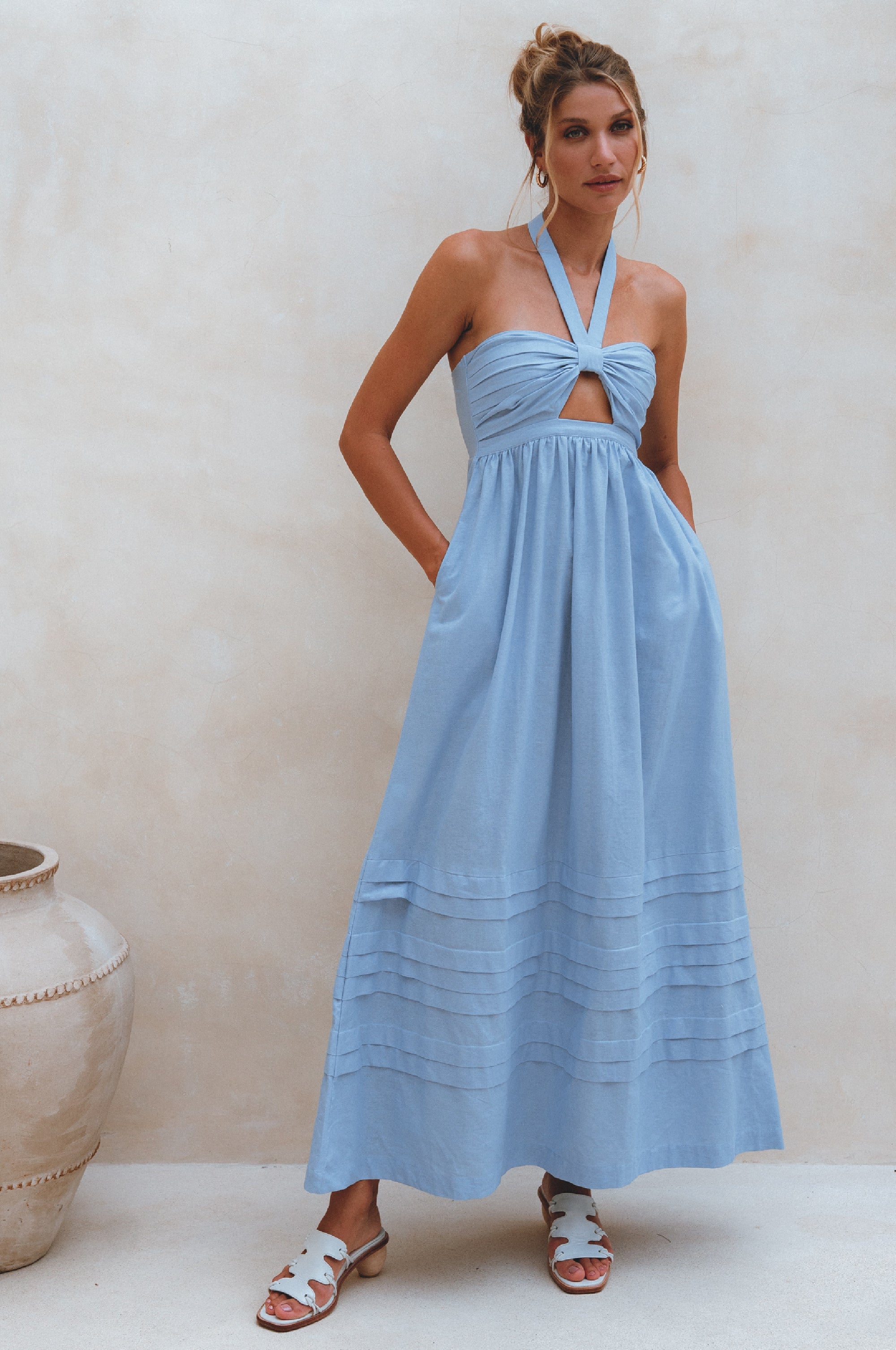 Penelope Halter Linen Maxi Dress by Bali ELF