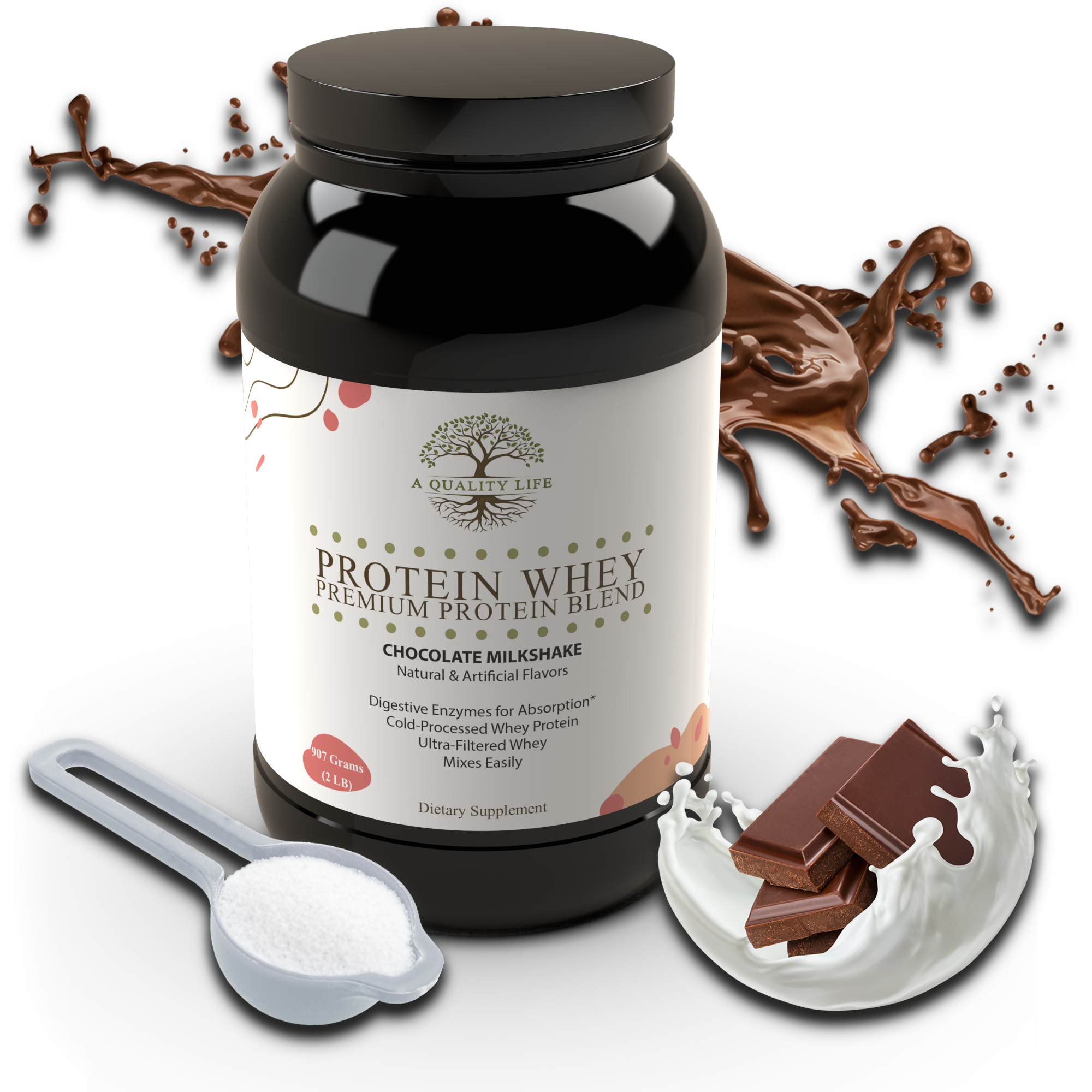 Protein Whey Premium Protein Blend Chocolate Milkshake by A Quality Life Nutrition