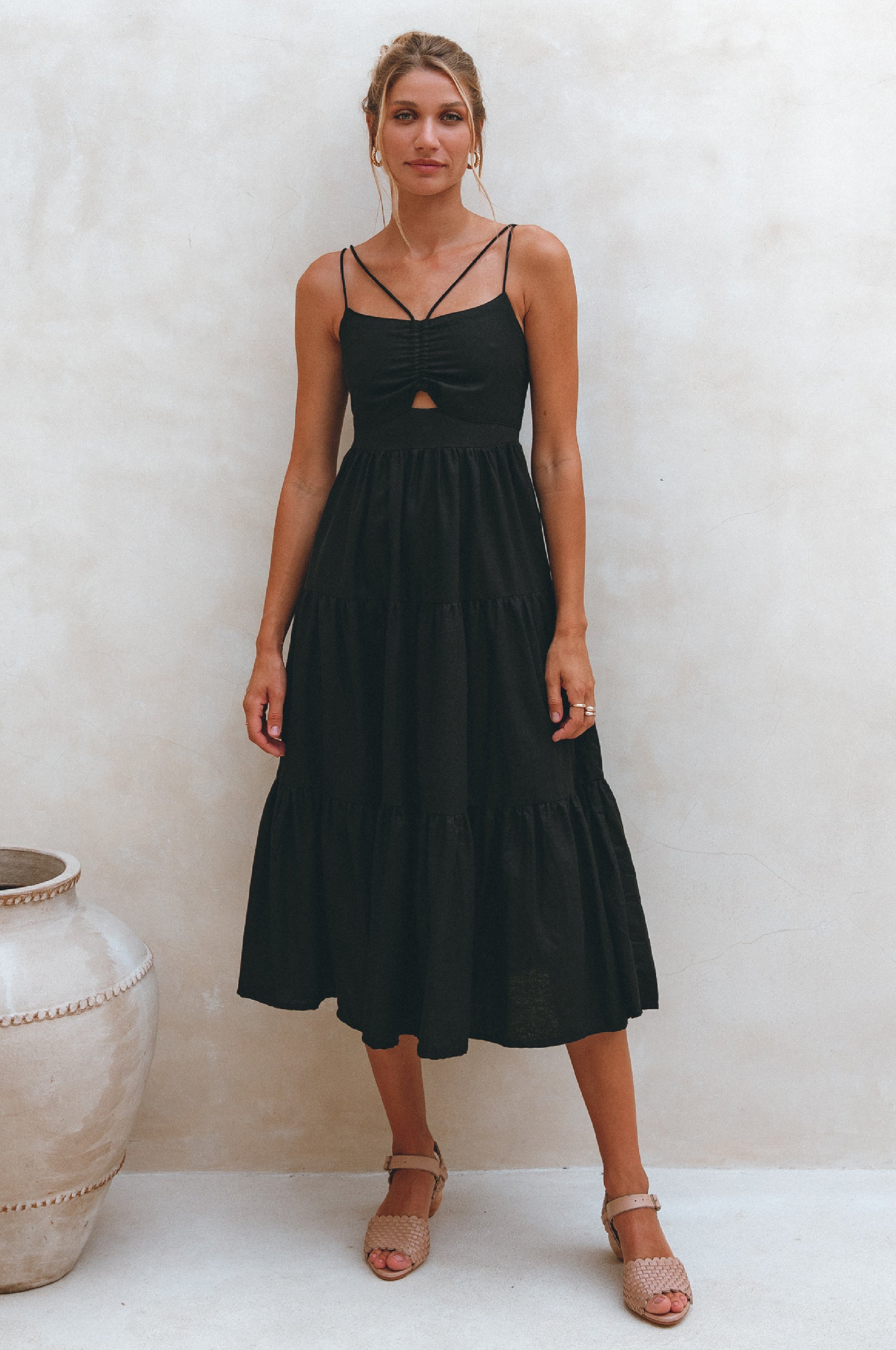 Rafaela Strappy Linen Midi Dress by Bali ELF