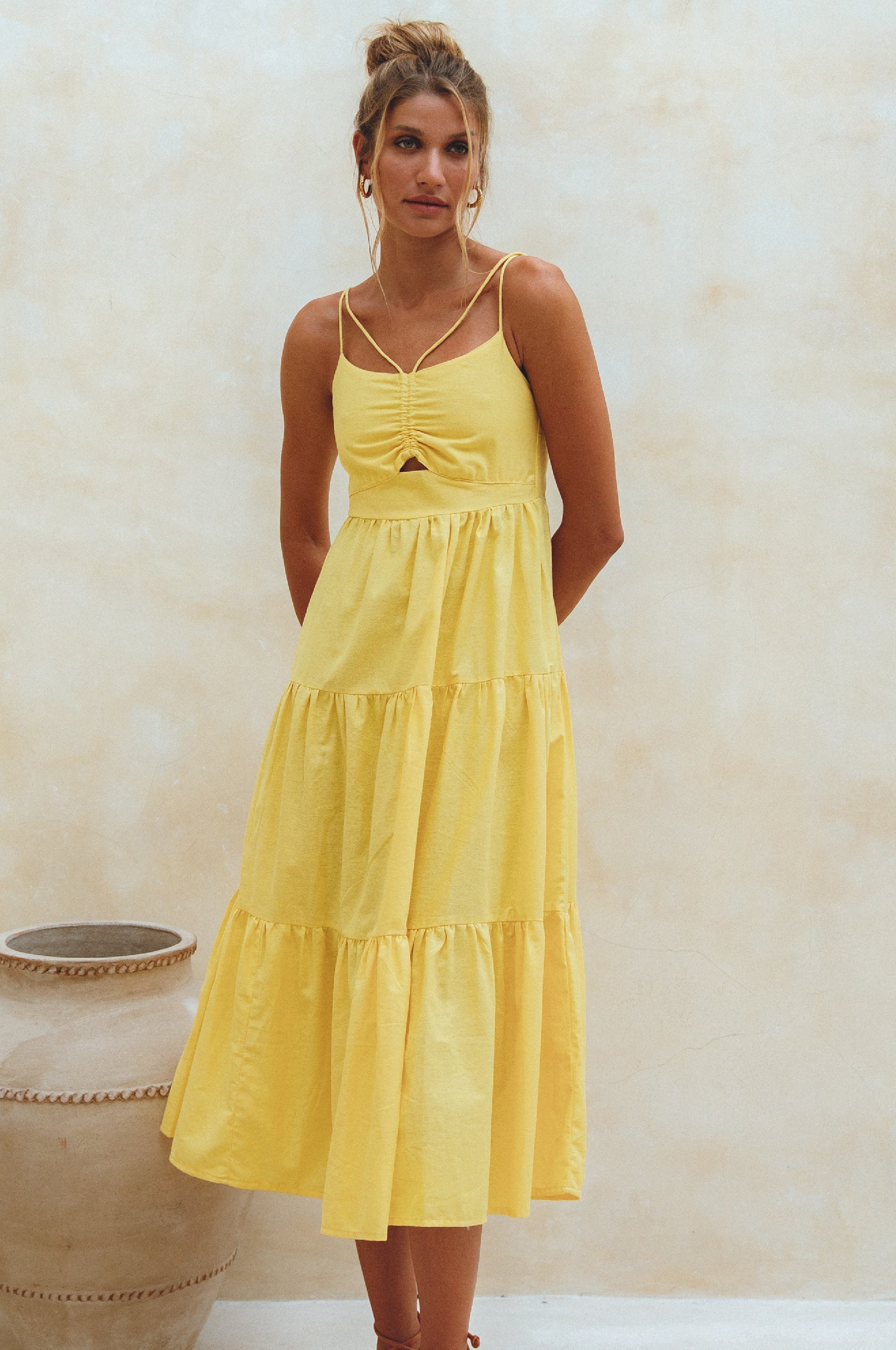 Rafaela Strappy Linen Midi Dress by Bali ELF