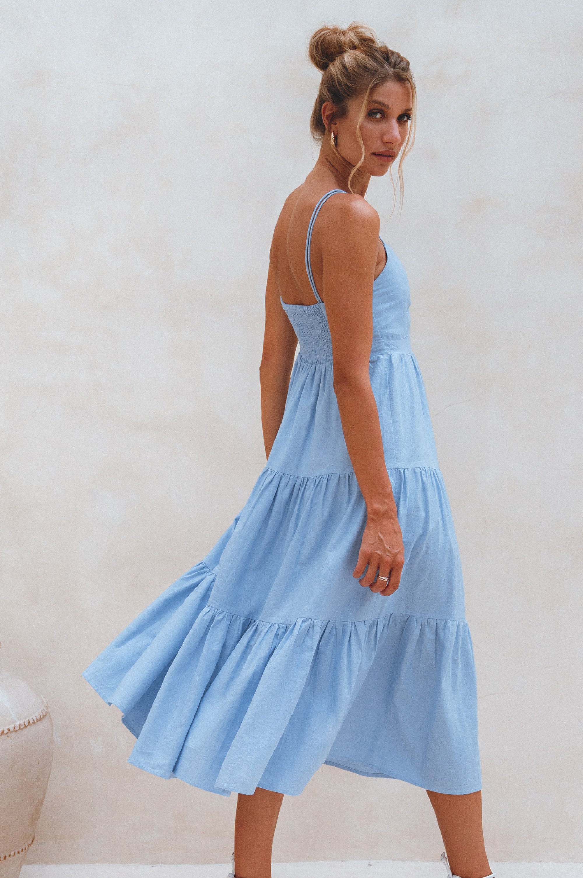 Rafaela Strappy Linen Midi Dress by Bali ELF