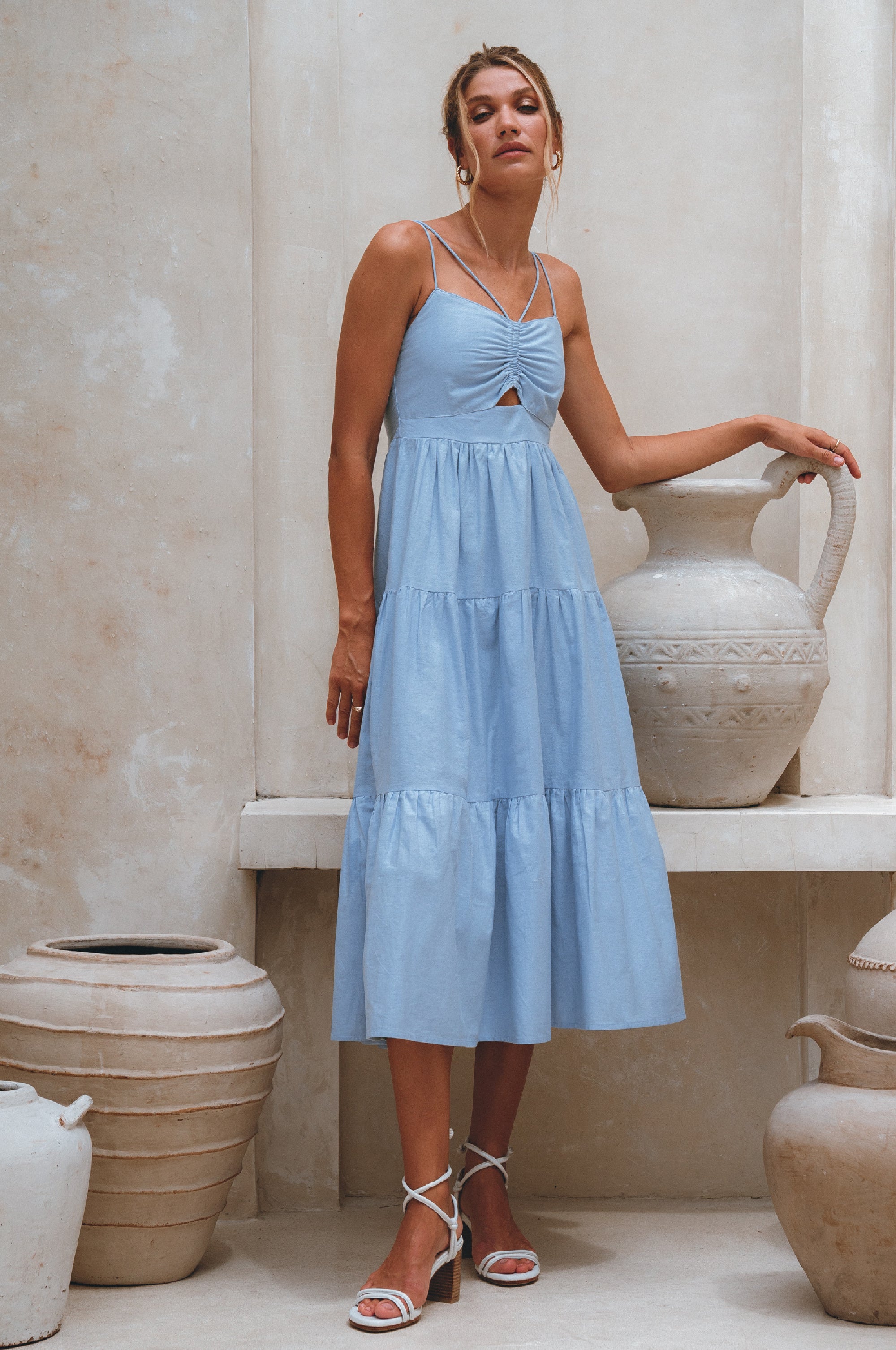 Rafaela Strappy Linen Midi Dress by Bali ELF