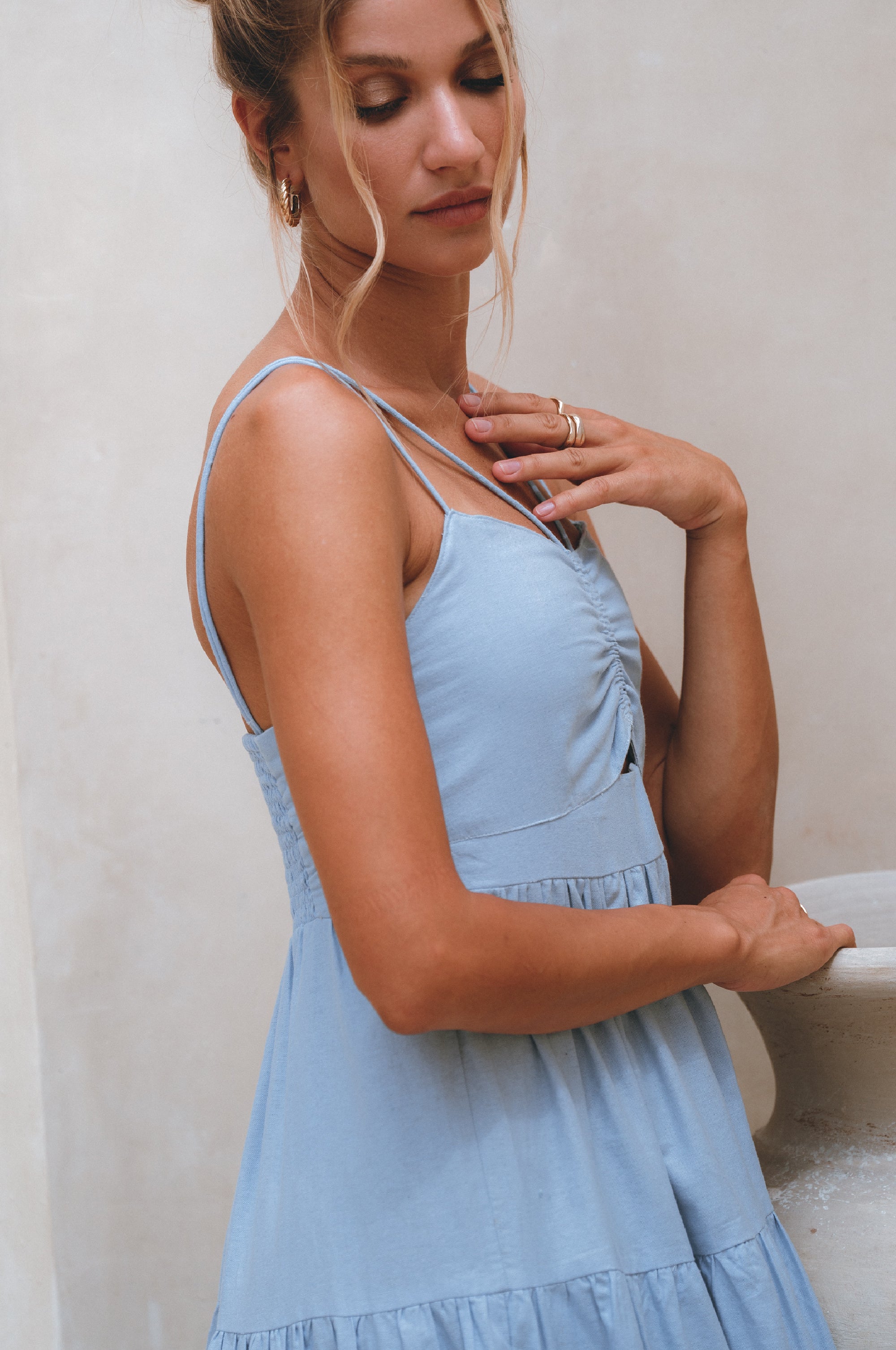 Rafaela Strappy Linen Midi Dress by Bali ELF