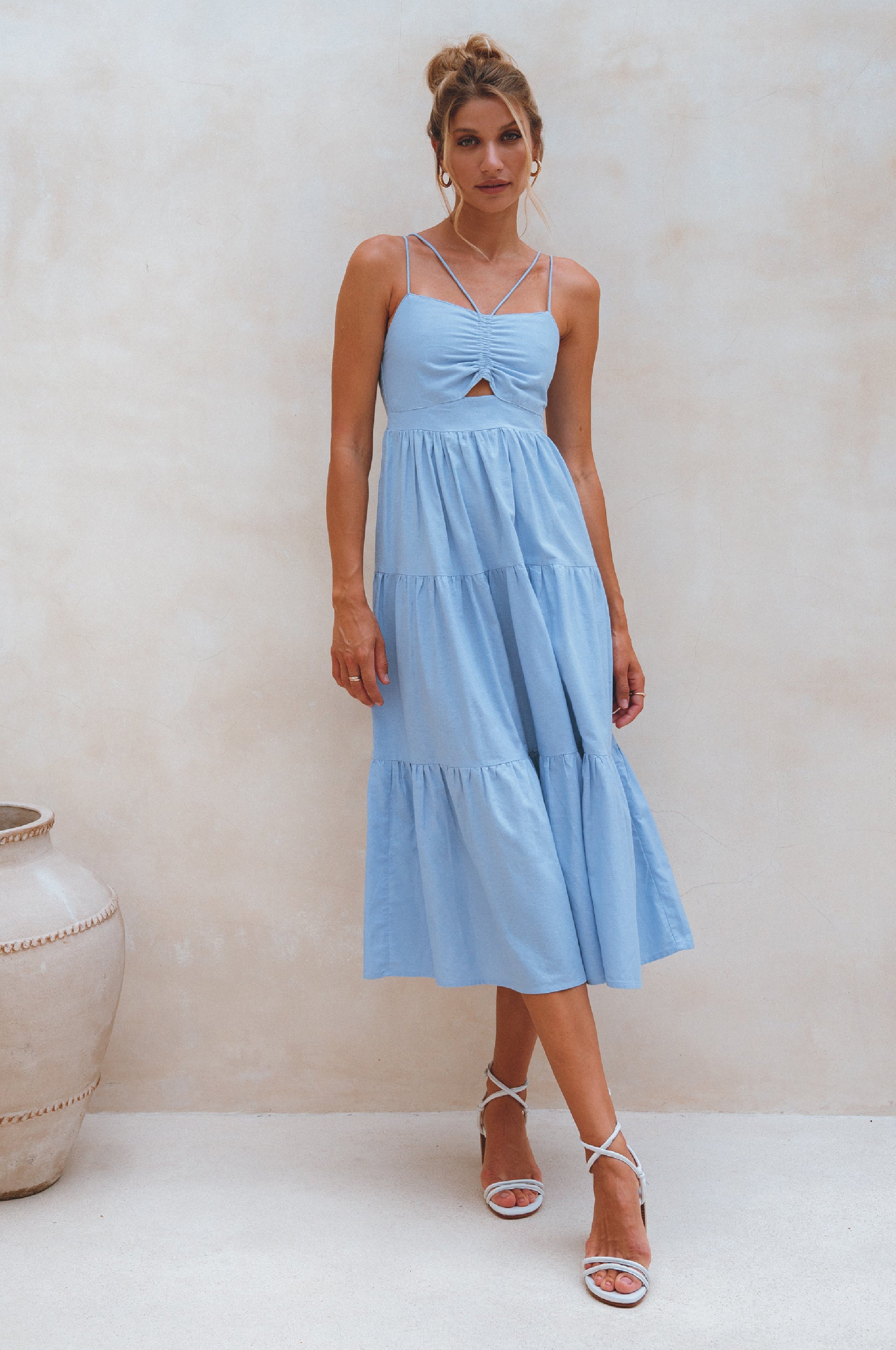 Rafaela Strappy Linen Midi Dress by Bali ELF
