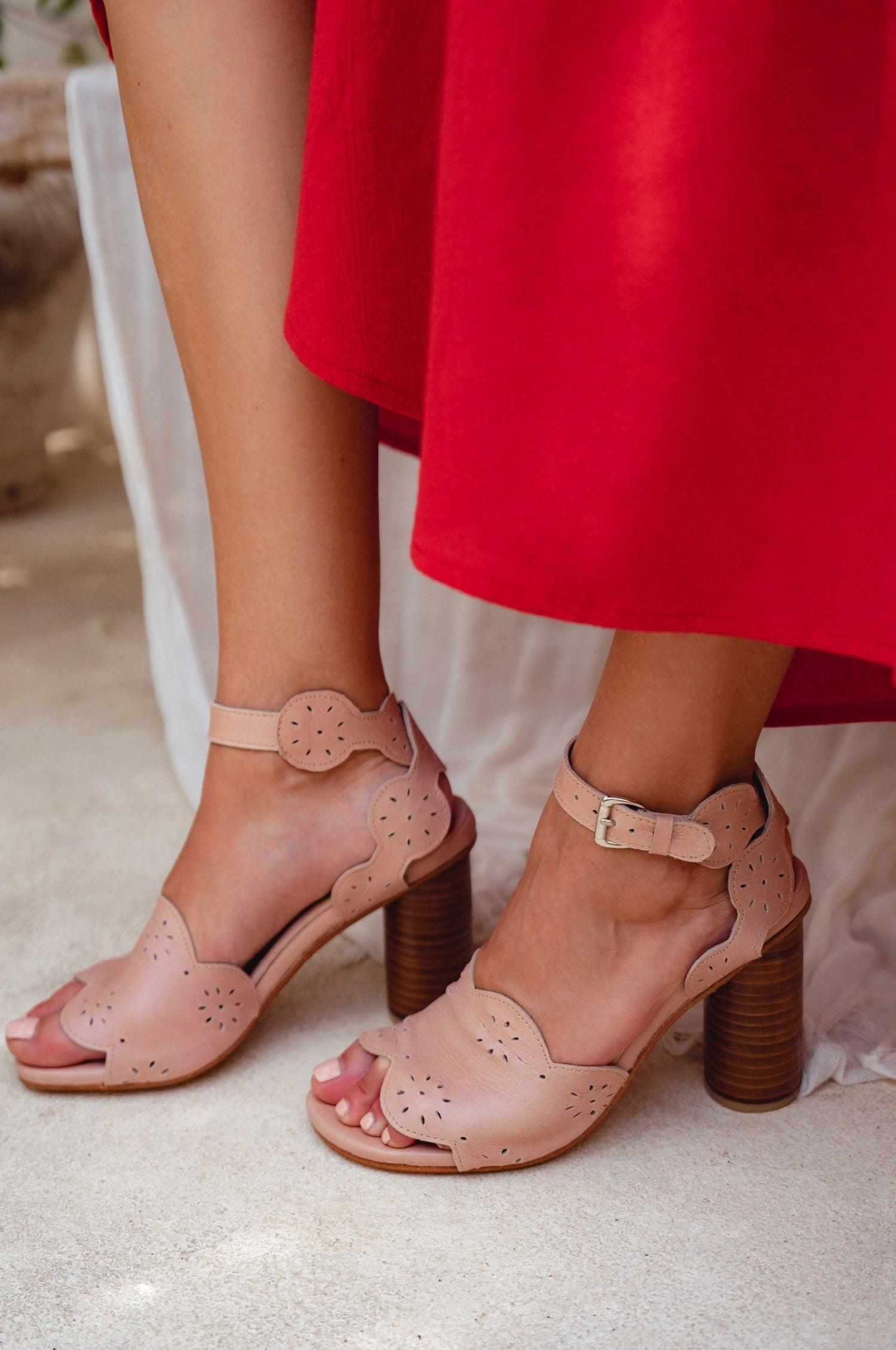 Sakura Block Heel Leather Sandals by Bali ELF