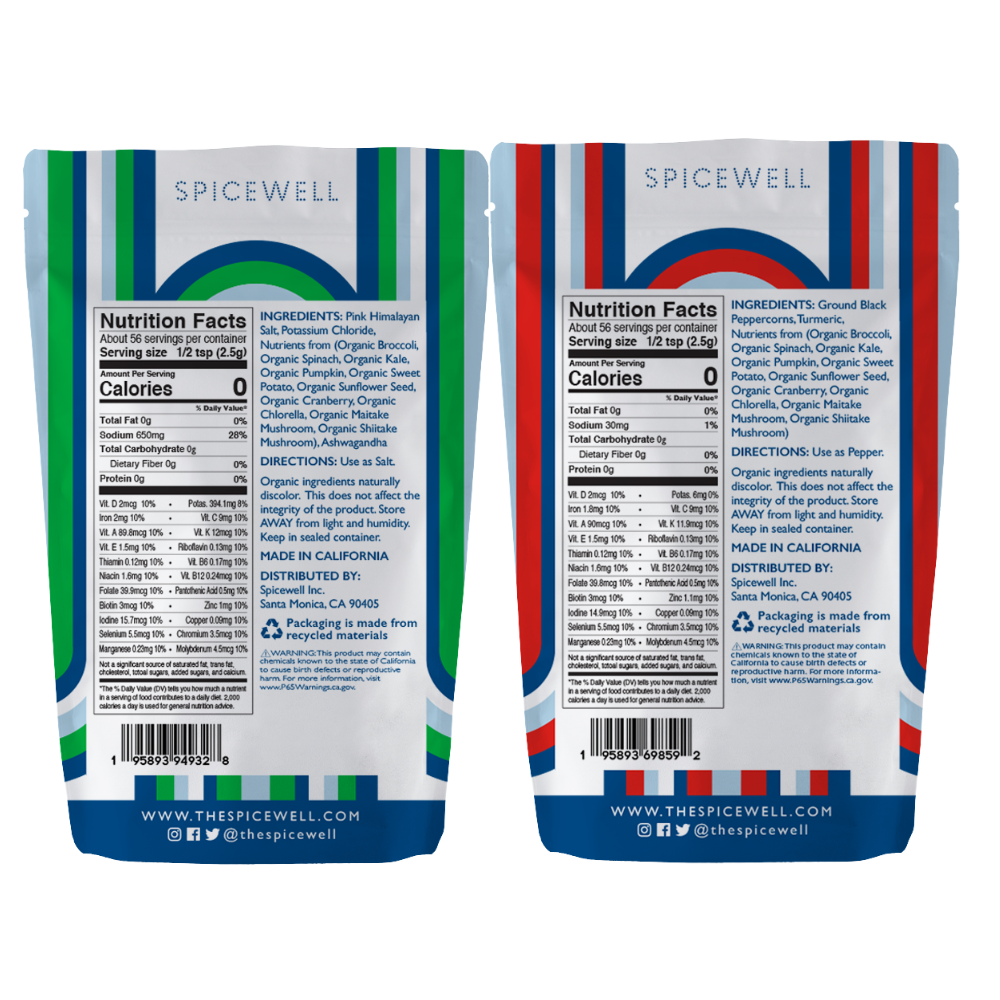 Spicewell - Product - Superfood New Salt And New Pepper Pouch Duo - Back With Ingredients List And Nutrition Information