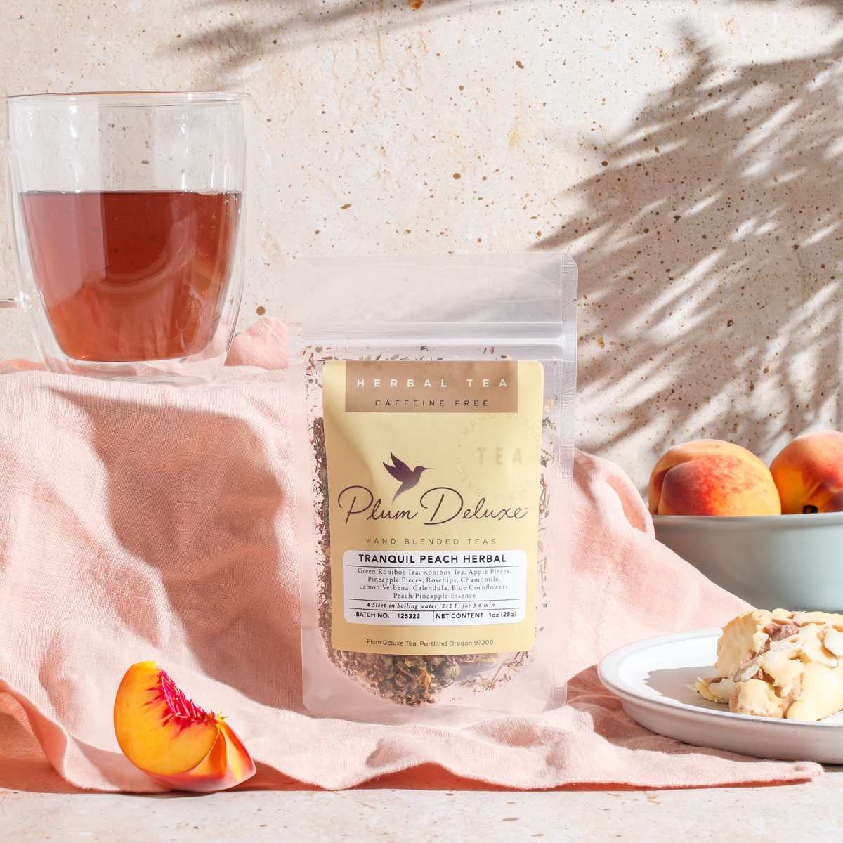 Tranquil Peach Herbal Tea (Pineapple - Peach - Chamomile) by Plum Deluxe Tea