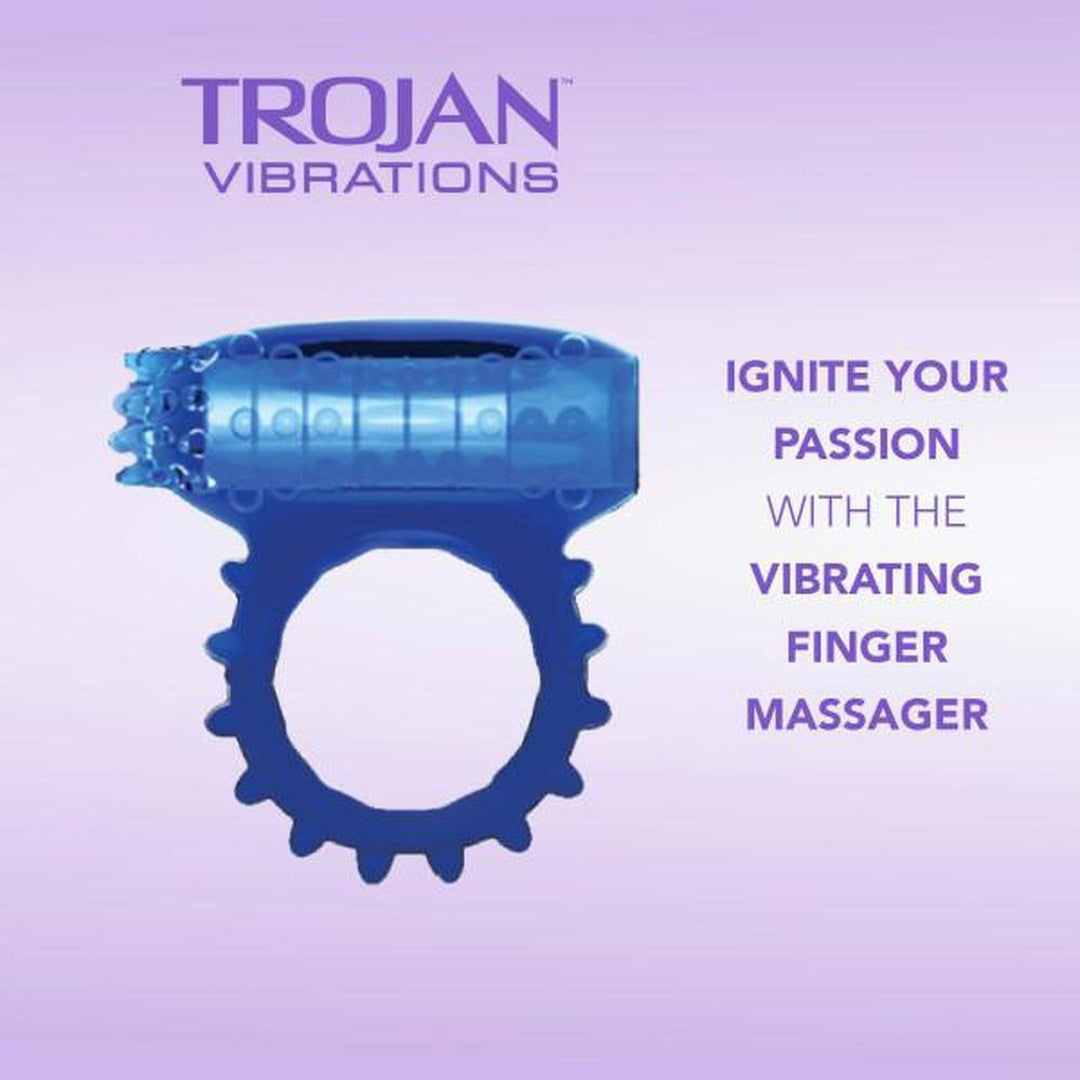 Trojan 2-in-1 Vibrating Ring and Finger Massager by Condomania.com