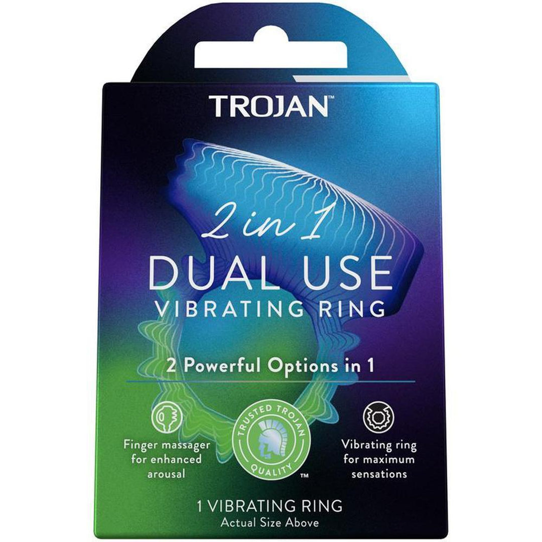 Trojan 2-in-1 Vibrating Ring and Finger Massager by Condomania.com