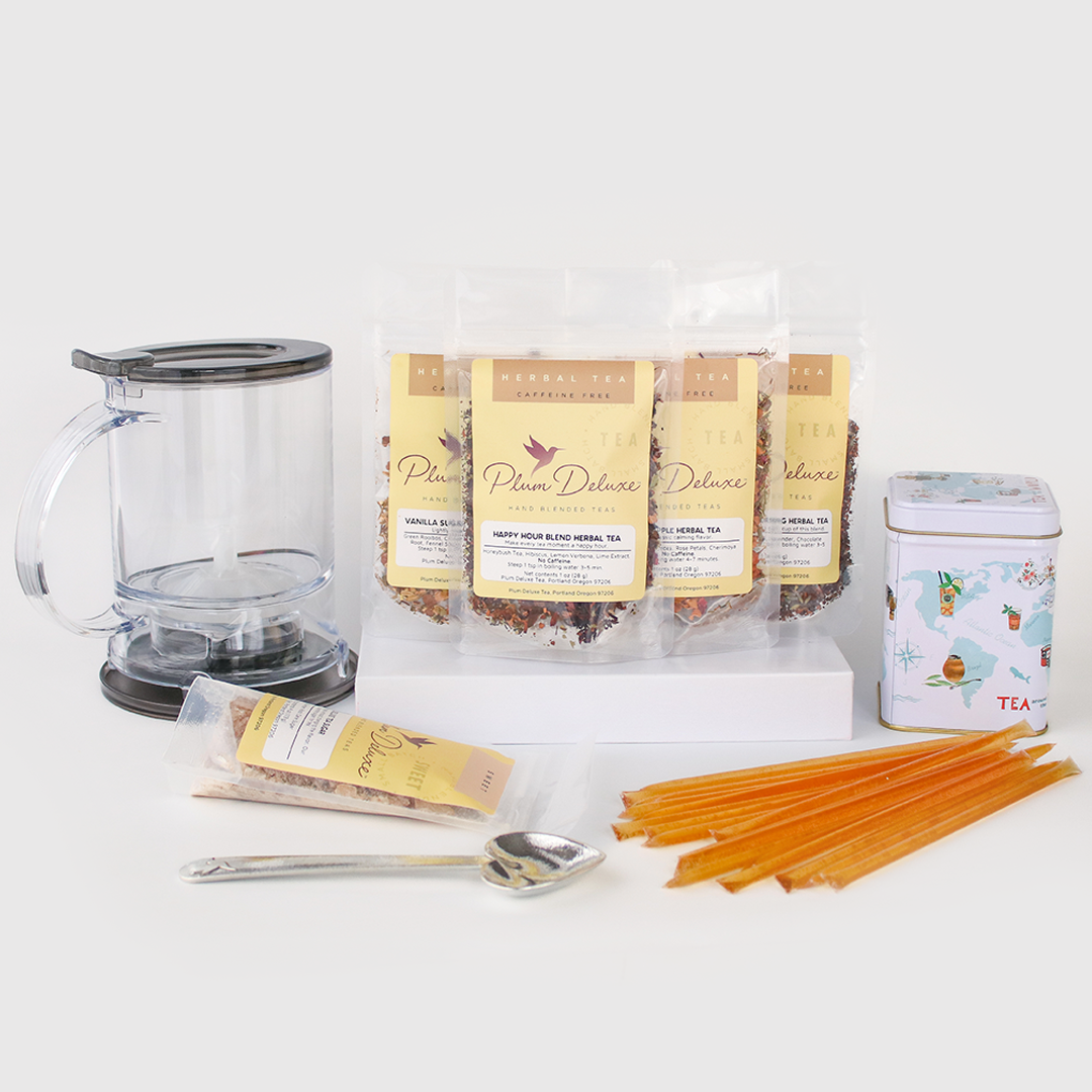 Ultimate Hot Tea Bundle (Tea, Sweets, Scoop, Tin, and Tea Maker) by Plum Deluxe Tea Plum Deluxe Tea Perfumarie