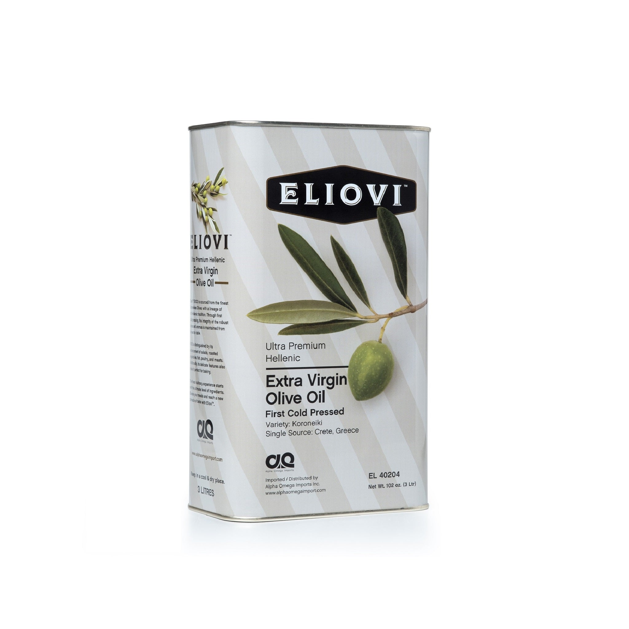 Eliovi Extra Virgin Olive Oil from Greece - Premium Quality, First Cold-Pressed Koroneiki Olives, 101.4 Fl. Oz by Alpha Omega Imports