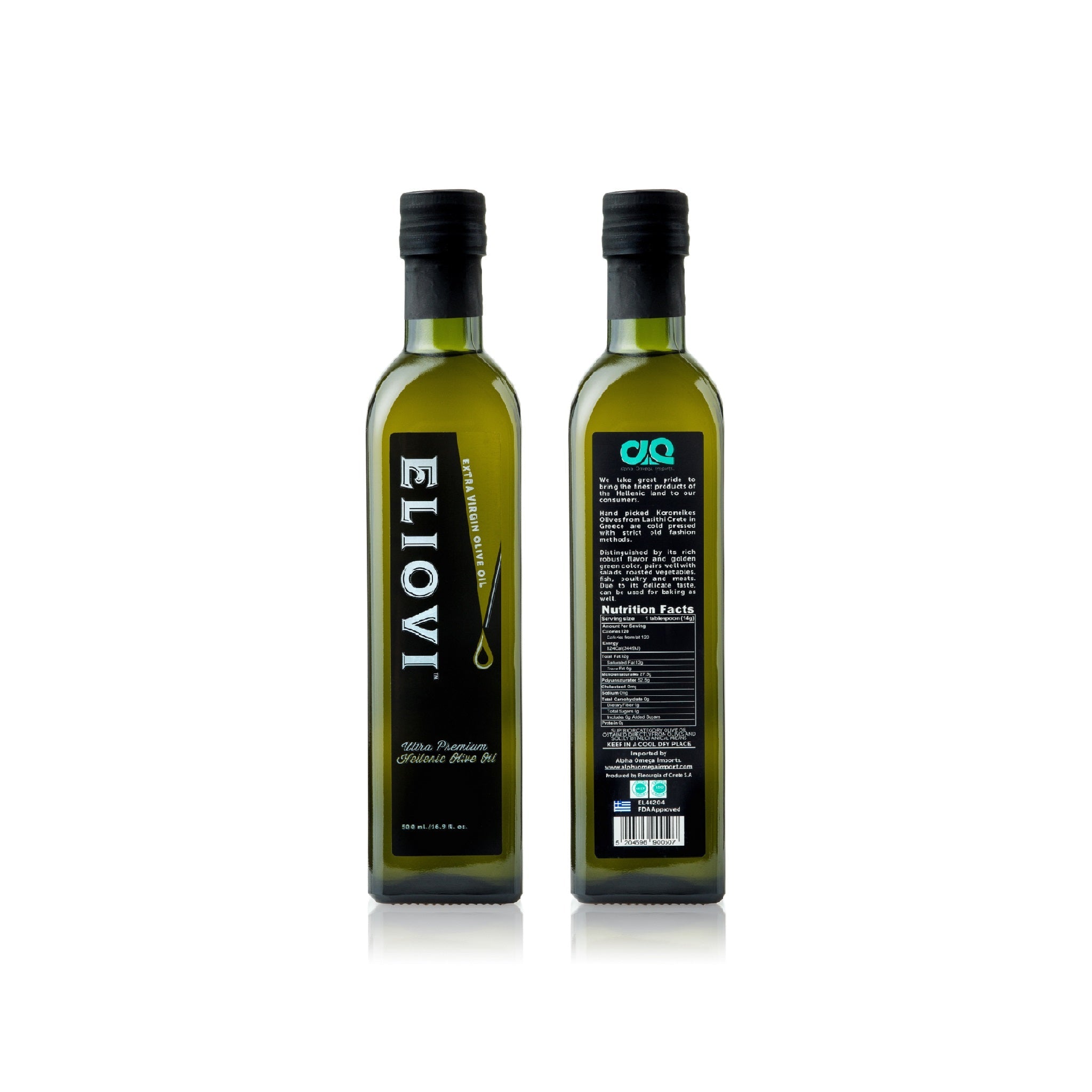 Eliovi Extra Virgin Olive Oil from Greece - Premium Quality, First Cold-Pressed Koroneiki Olives, 16.9 Fl. Oz by Alpha Omega Imports