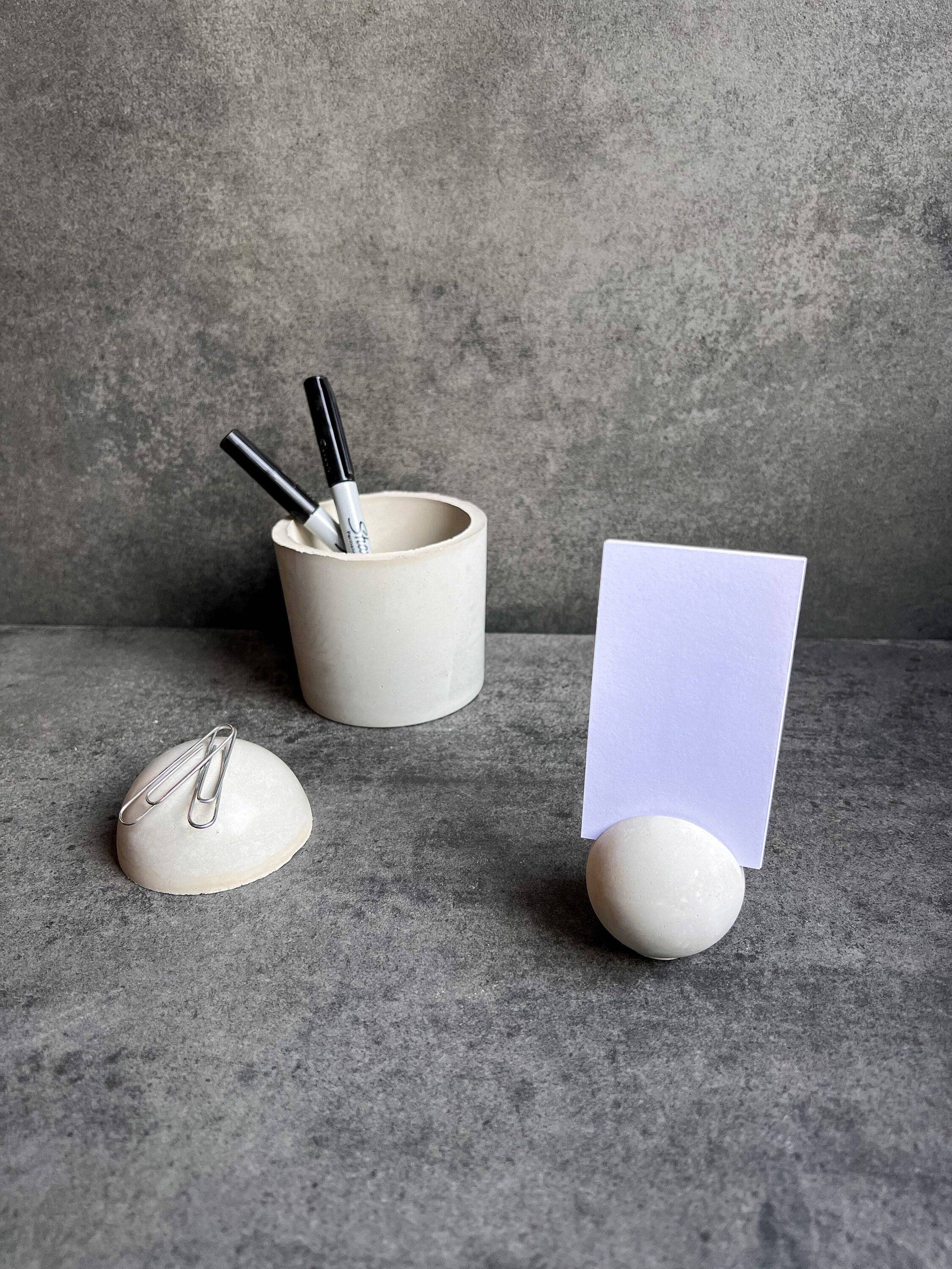 Minimal Loot Design - Sphere Concrete Business Card Holder, Round Cement Card Stand, Desk Organizer, Industrial Office Decor, Desk Accessories, Office Gifts, Ball: Cement Gray