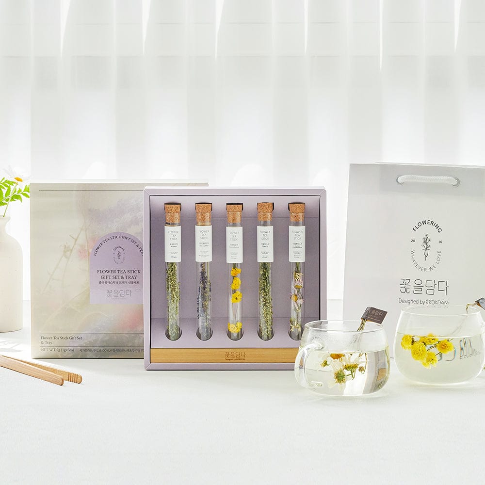 Assorted Flower Teastick Gift Set & Wood Tray