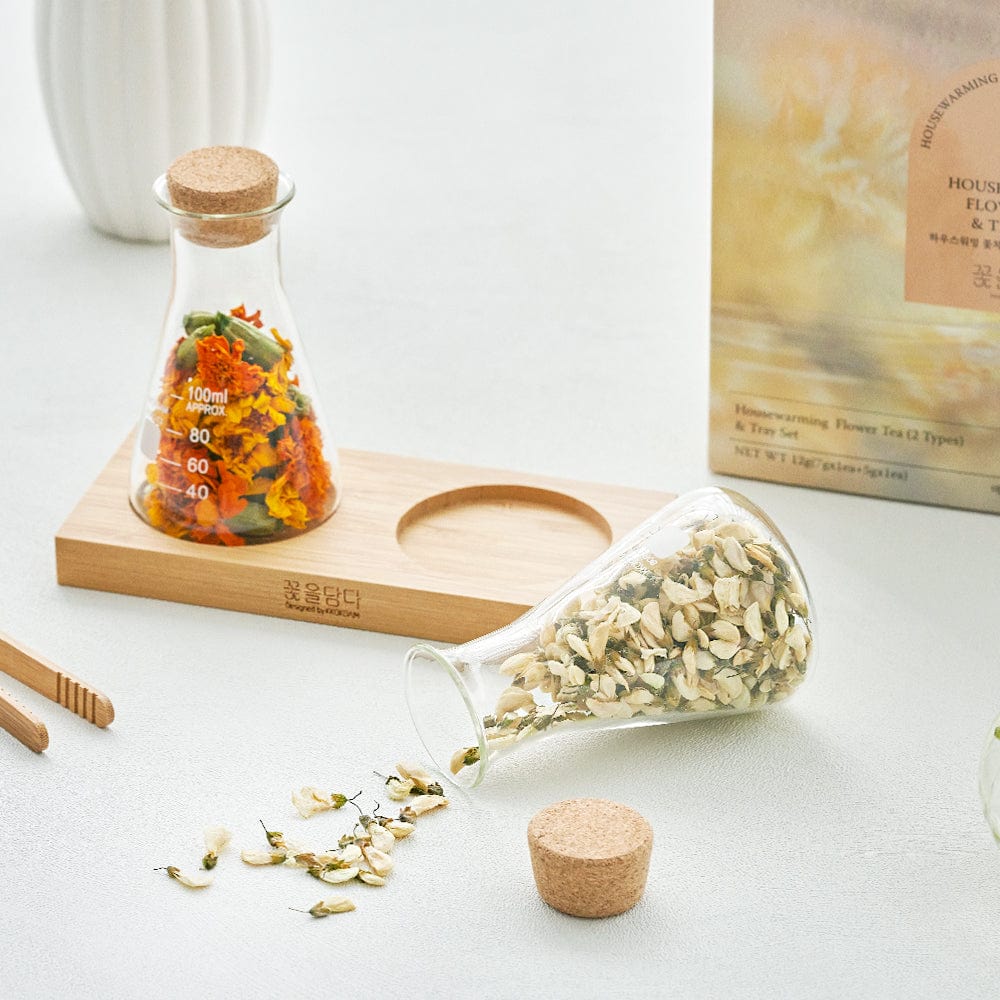 Housewarming Flower Tea & Wood Tray Set