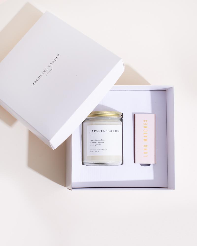 Minimalist Candle + Matchbox Gift Set by Brooklyn Candle Studio