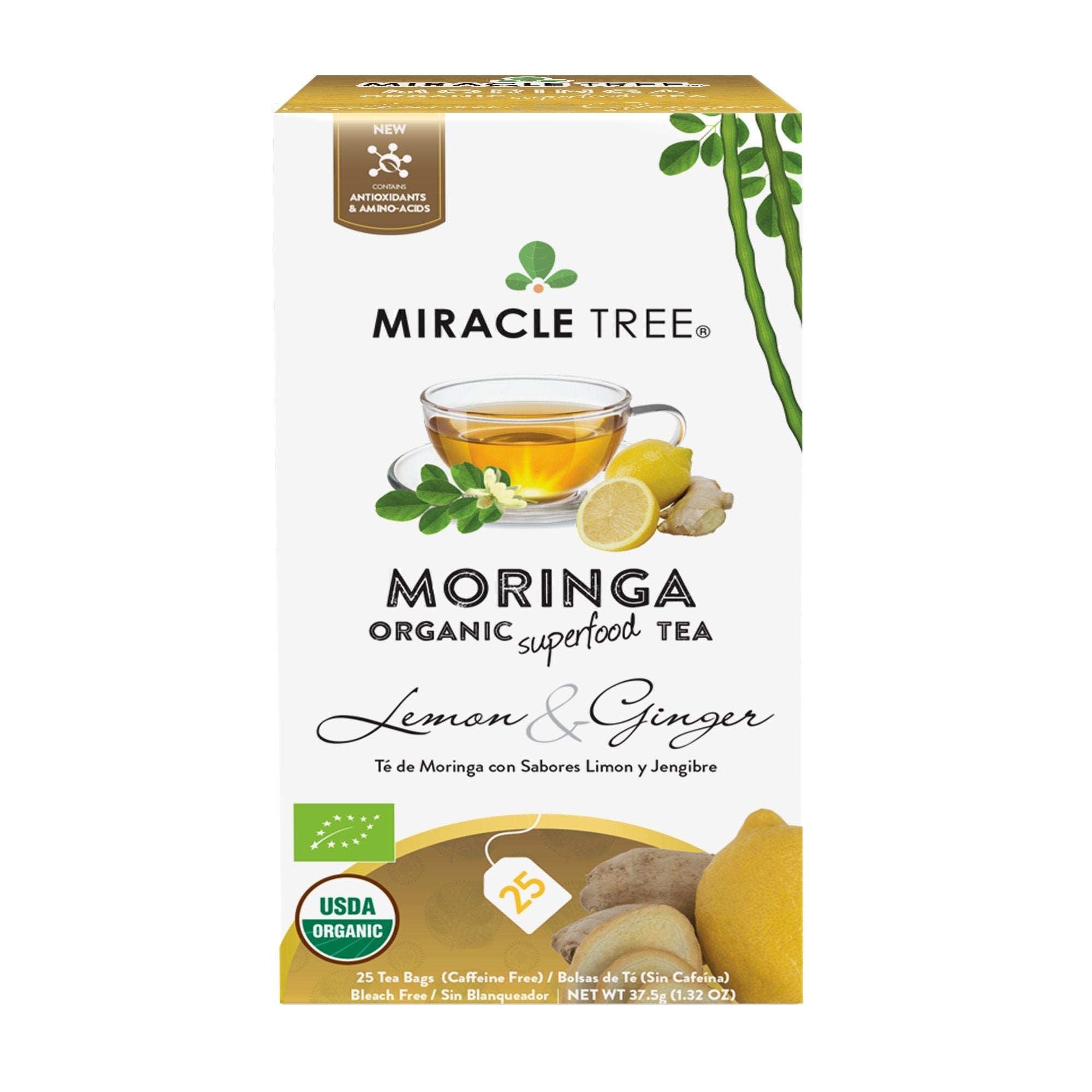 Organic Moringa Tea, Lemon & Ginger by Miracle Tree