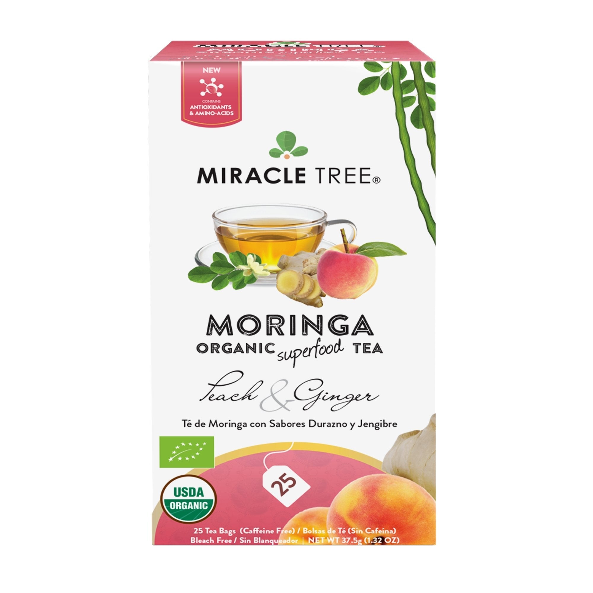 Organic Moringa Tea, Peach & Ginger by Miracle Tree