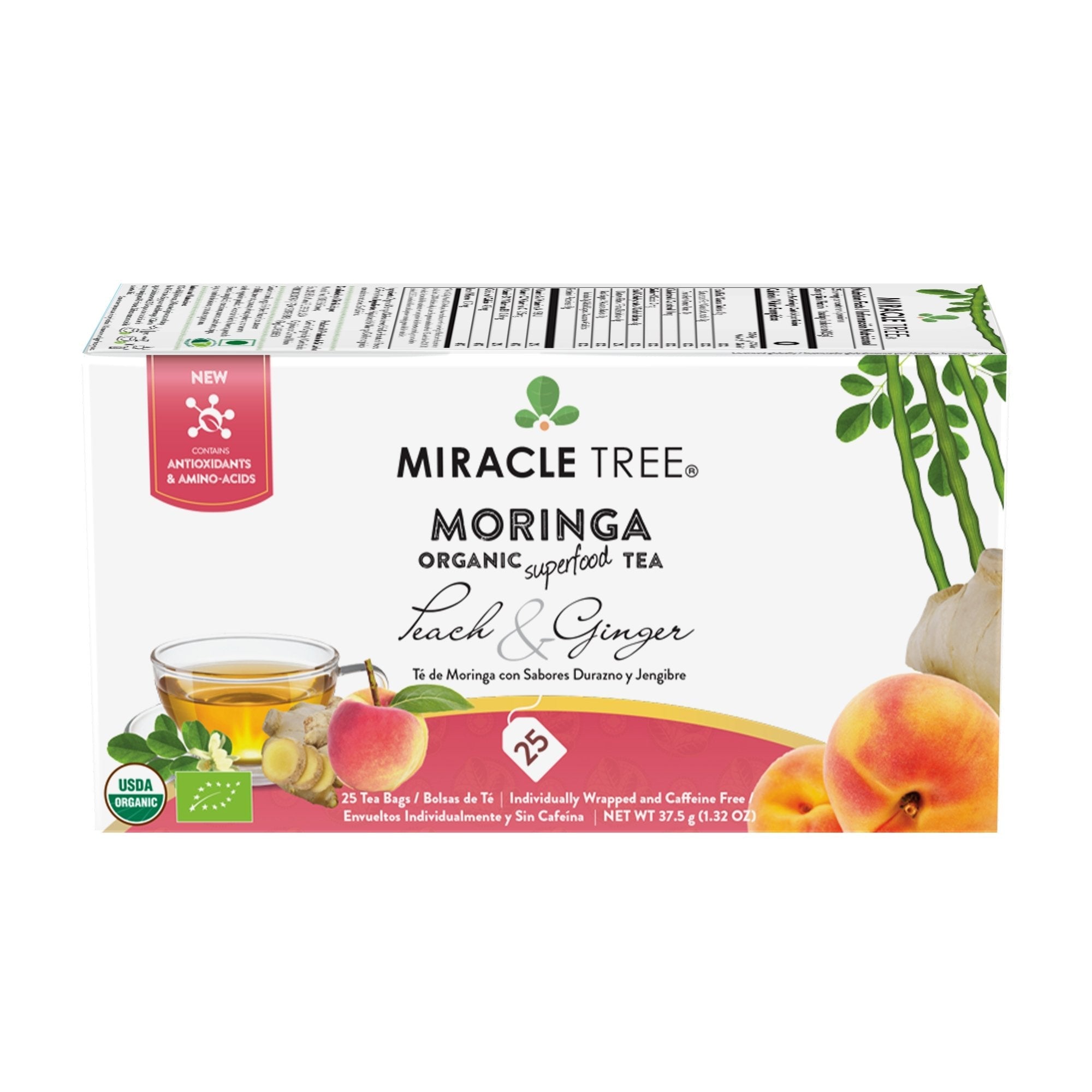 Organic Moringa Tea, Peach & Ginger by Miracle Tree