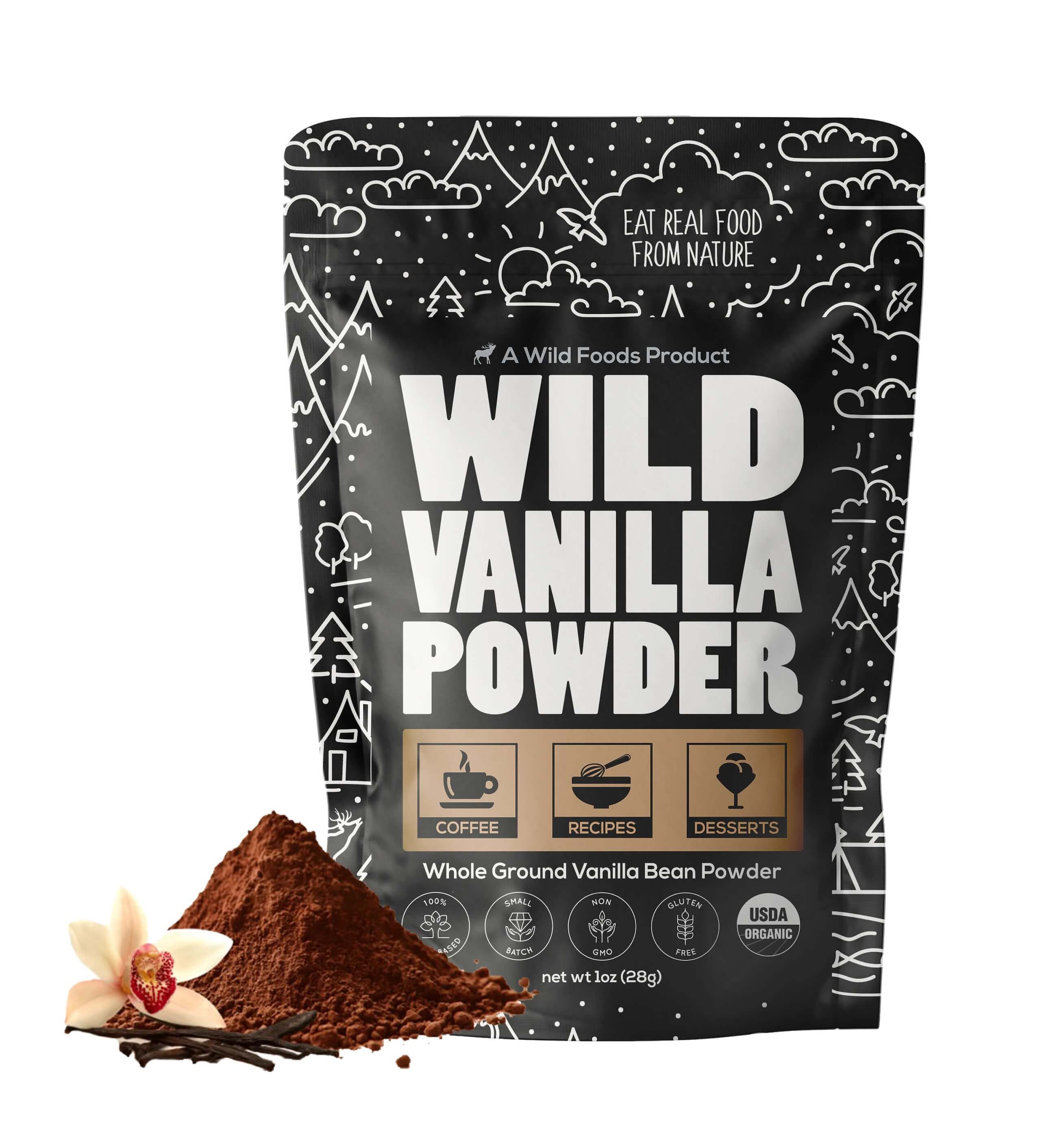 Vanilla Powder - Organic Ground Whole Vanilla Beans by Wild Foods