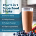 Graphic of Goode health 5 in 1, superfood with shake pictured