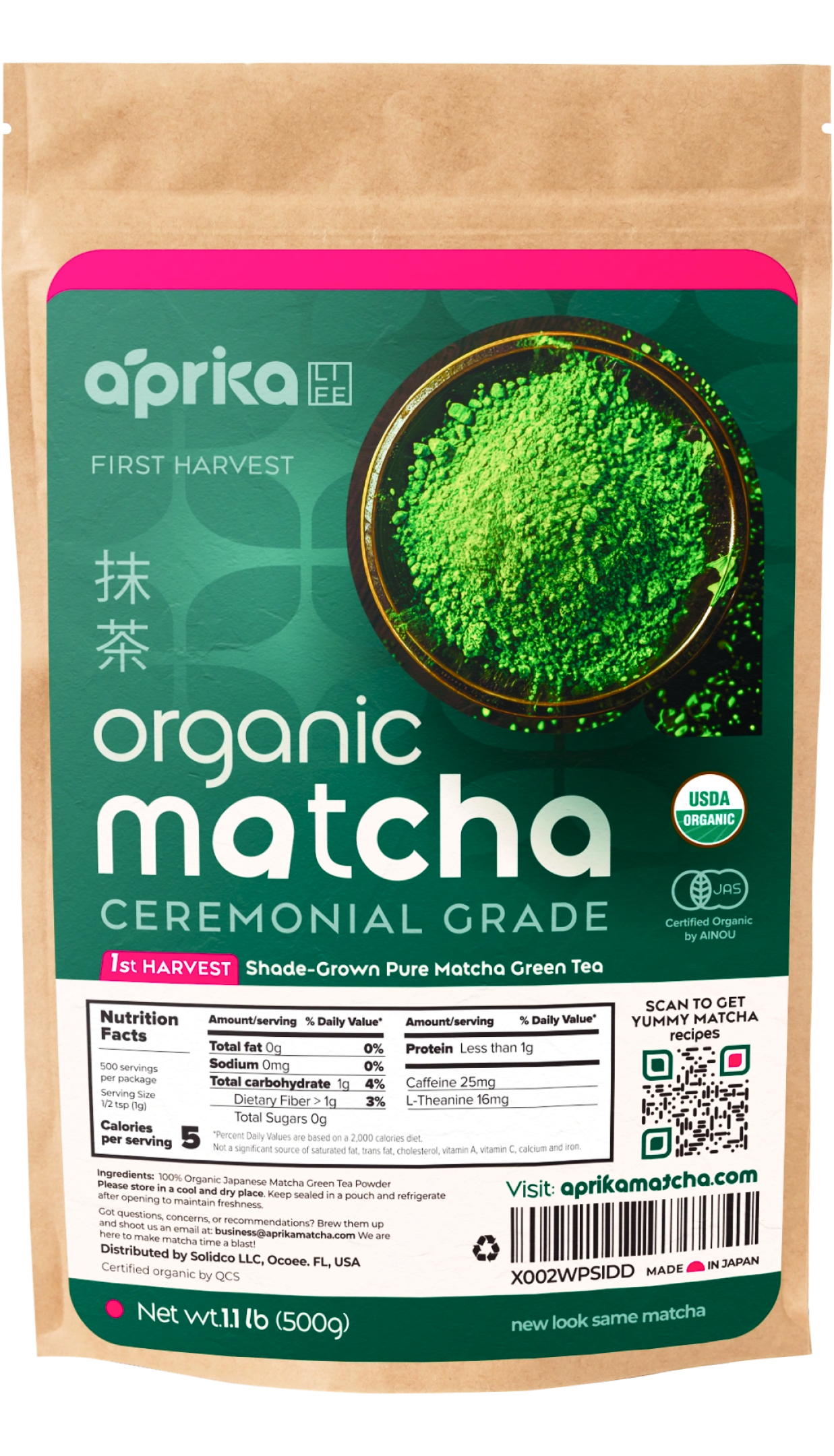 Organic Japanese Ceremonial Grade Matcha Green Tea Powder by Aprika Life