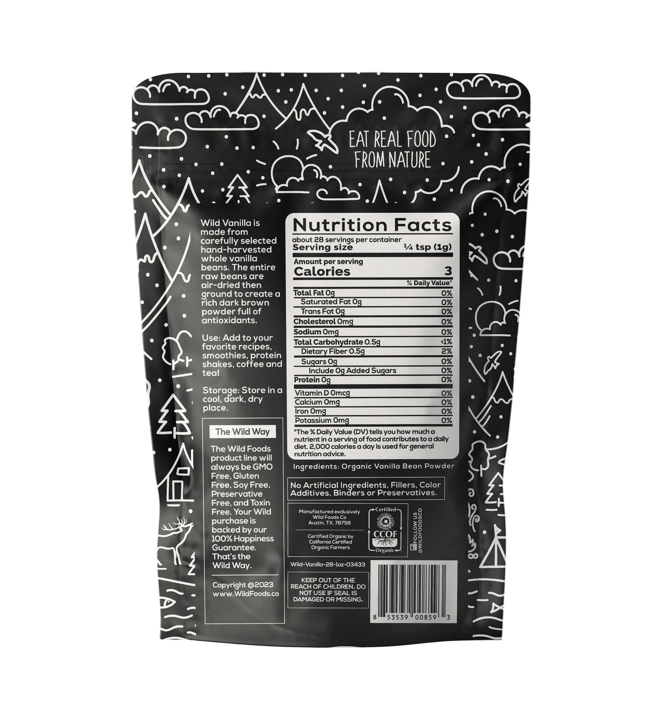 Vanilla Powder - Organic Ground Whole Vanilla Beans by Wild Foods