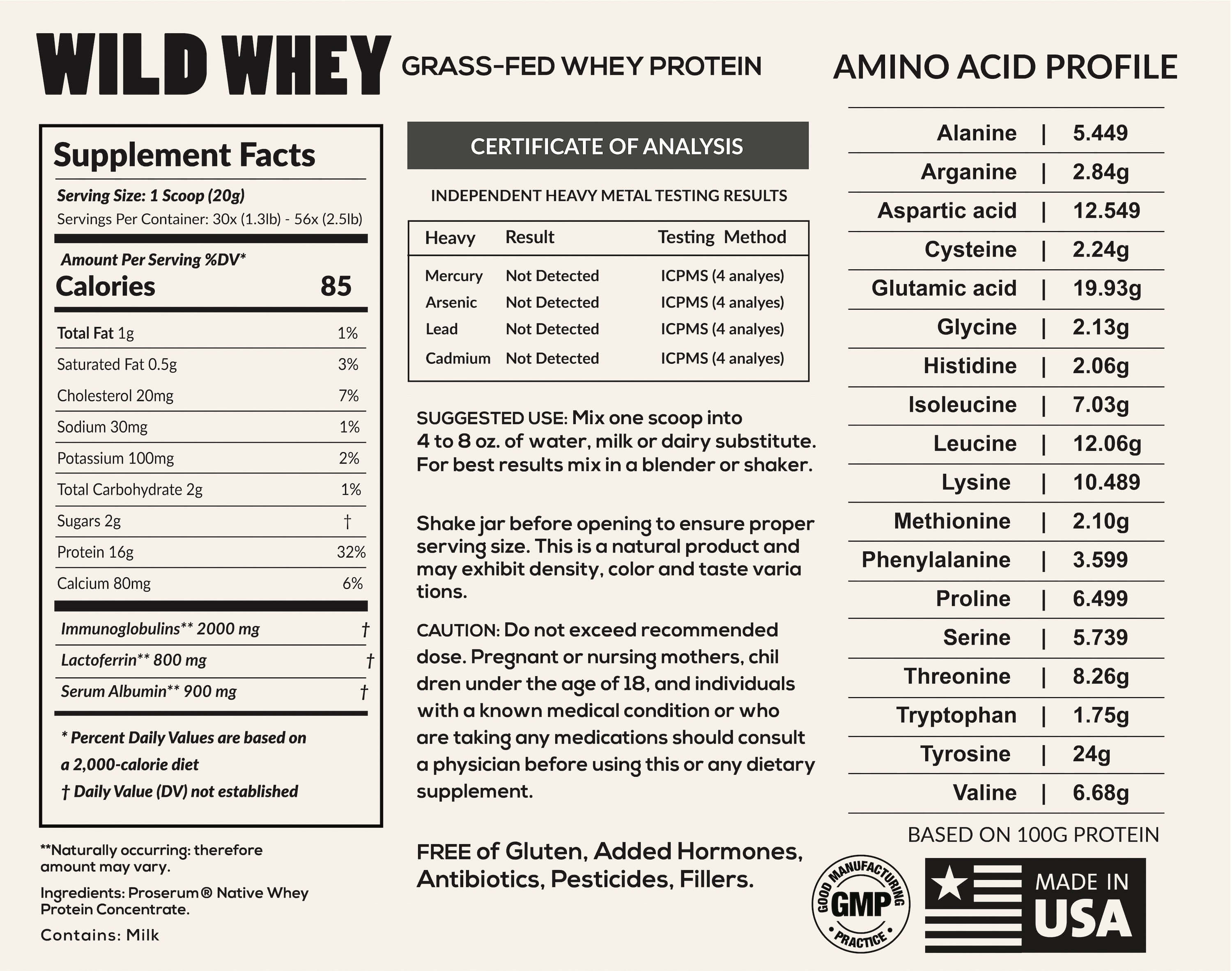 Cold Process Grass-Fed Whey Protein, Nondenatured, Pasture-Raised Cows by Wild Foods