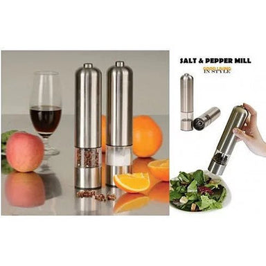  You and Me Salt or Pepper Mills With Electric Dispenser In Stainless Steel by VistaShops VistaShops Perfumarie