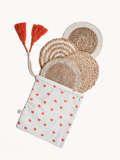  Natural Coaster Trivet Gift Set with Heart pouch by KORISSA KORISSA Perfumarie