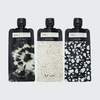  Refillable Travel Pouch 3pc set - Black & Ivory by KITSCH KITSCH Perfumarie