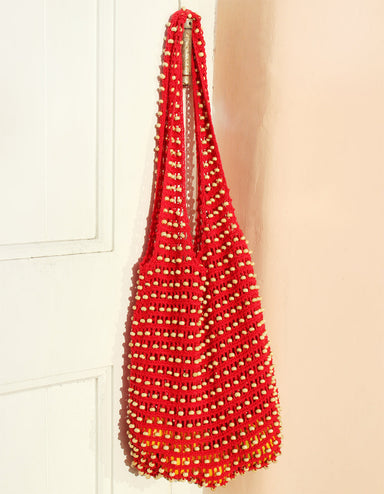  Karma Wooden Crochet Beads Bag in Red by BrunnaCo BrunnaCo Perfumarie