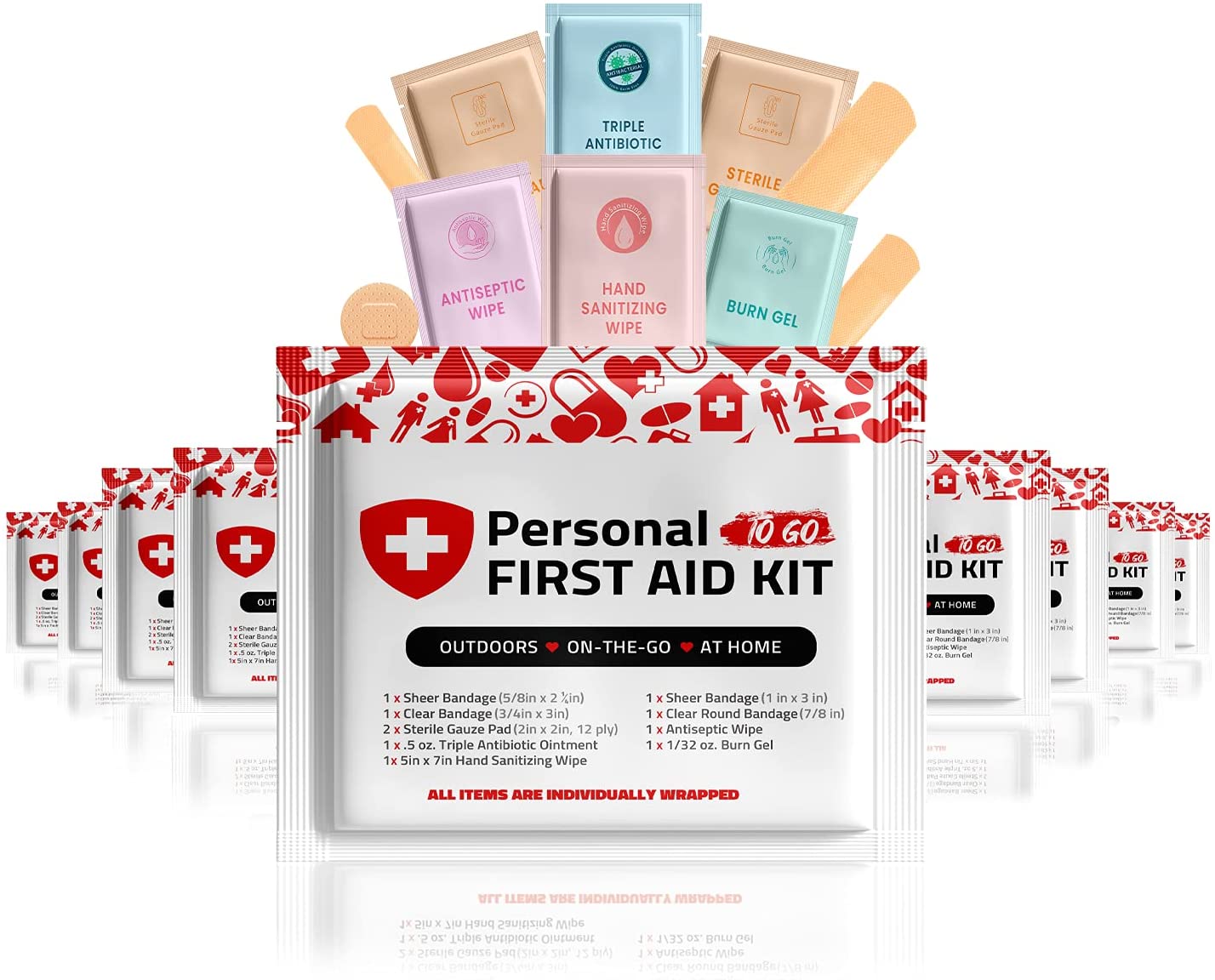  Portable Travel Size First Aid Kit - 10 Pack | Perfect for Home, Office, Car, School, Business, Travel, Hiking, Hunting, and Outdoors | Individually Wrapped First Aid Products (Red) by Skincareheaven Skincareheaven Perfumarie