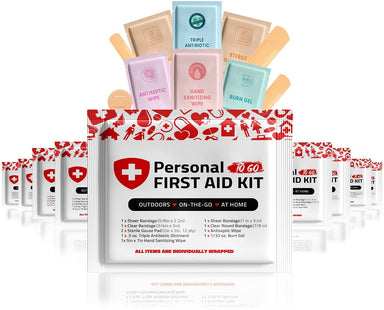  Portable Travel Size First Aid Kit - 10 Pack | Perfect for Home, Office, Car, School, Business, Travel, Hiking, Hunting, and Outdoors | Individually Wrapped First Aid Products (Red) by Skincareheaven Skincareheaven Perfumarie